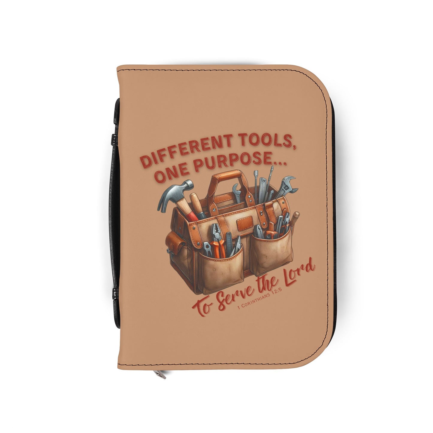 Christian Bible Cover – “Equipped by God” & “Different Tools, One Purpose” Scripture Case (1 Corinthians 12:5)