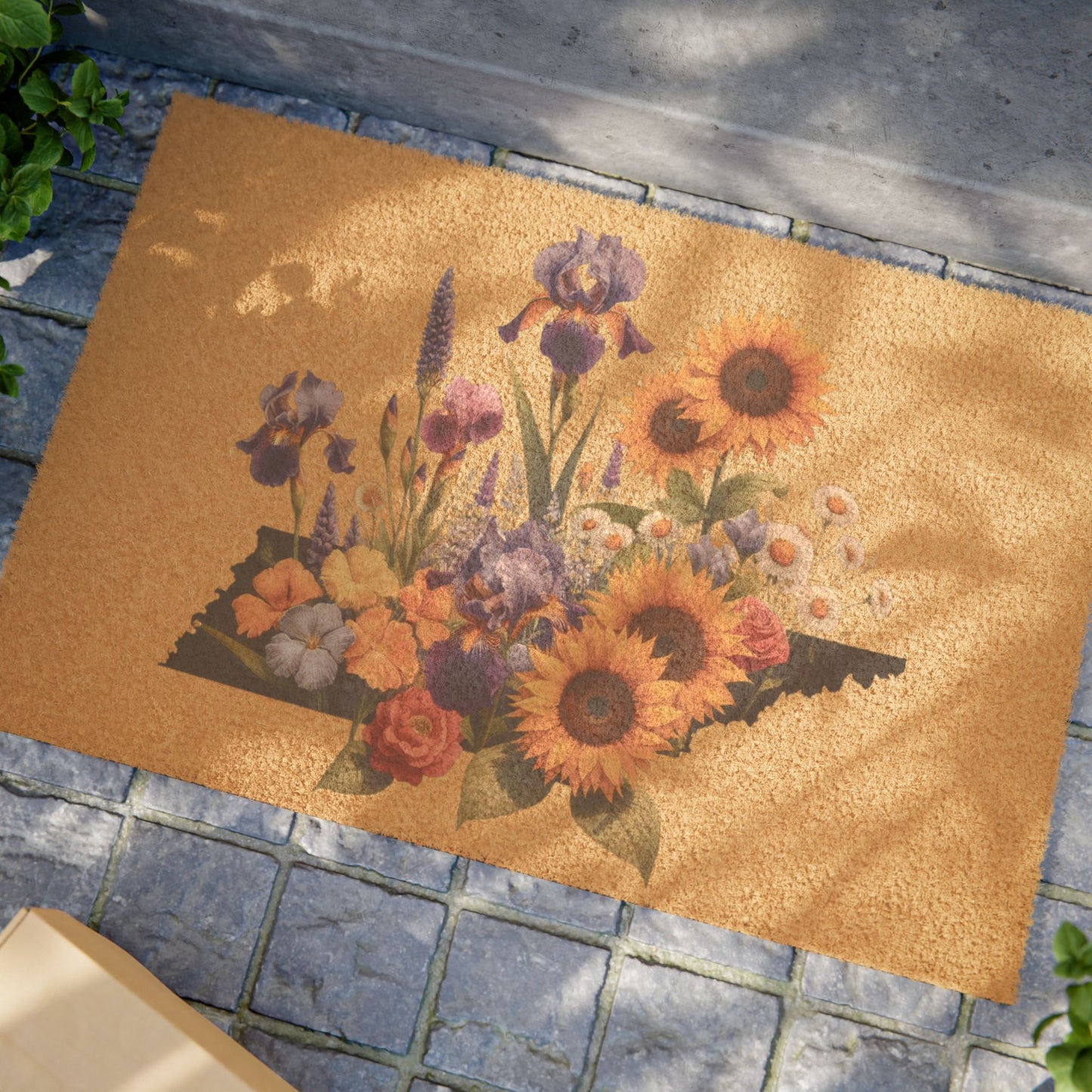 Tennessee Wildflowers Doormat – State Outline Floral Welcome Mat for Entryway & Porch