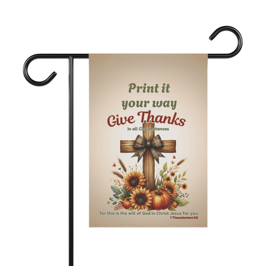 Personalized Give Thanks Garden Flag | Custom Christian Bible Verse Yard Flag | Rustic Pumpkin Sunflower Faith Decor | Autumn Porch Gift