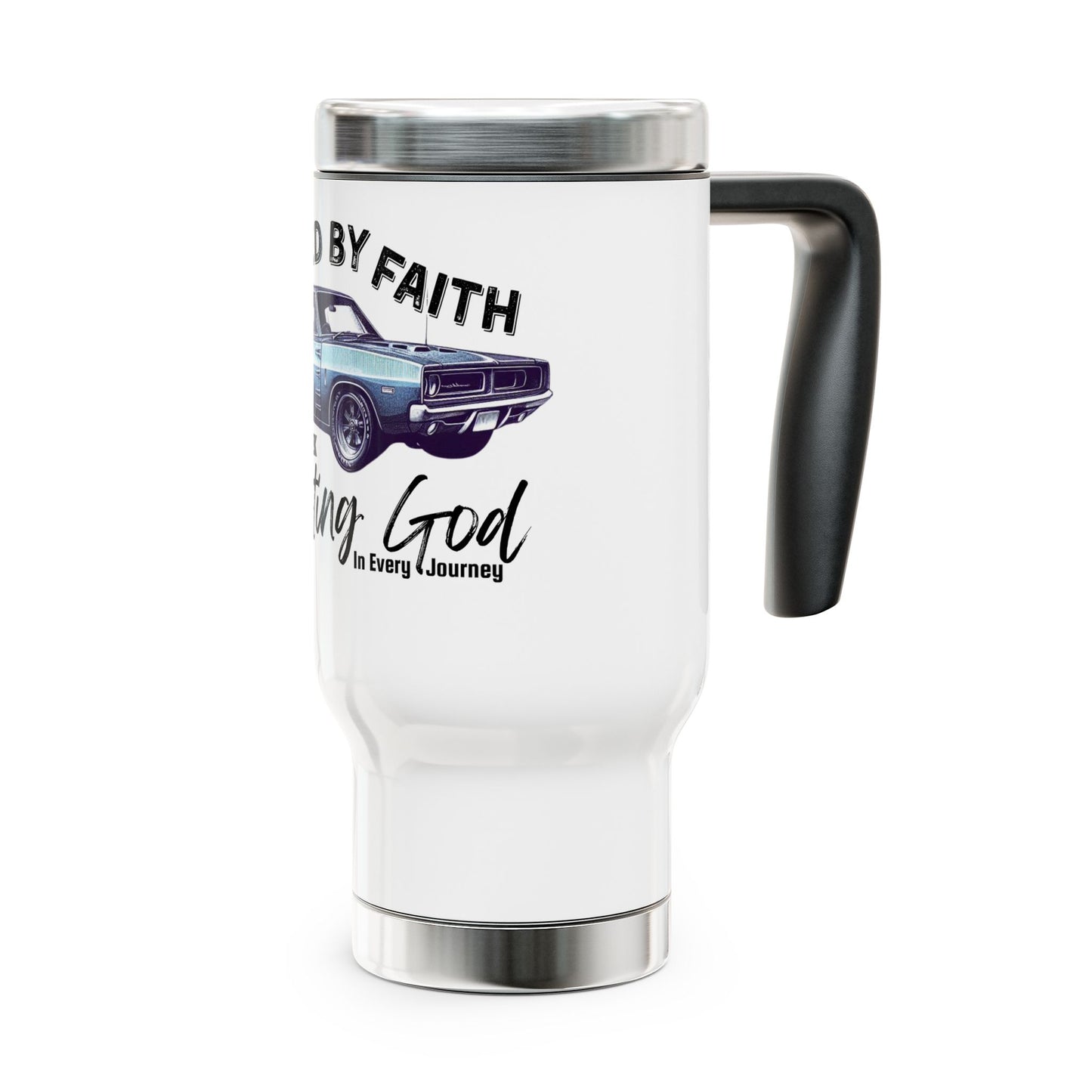 Fueled by Faith Baracuda 14 oz Stainless Steel Travel Mug – Hebrews 11 Christian Muscle Car Tumbler