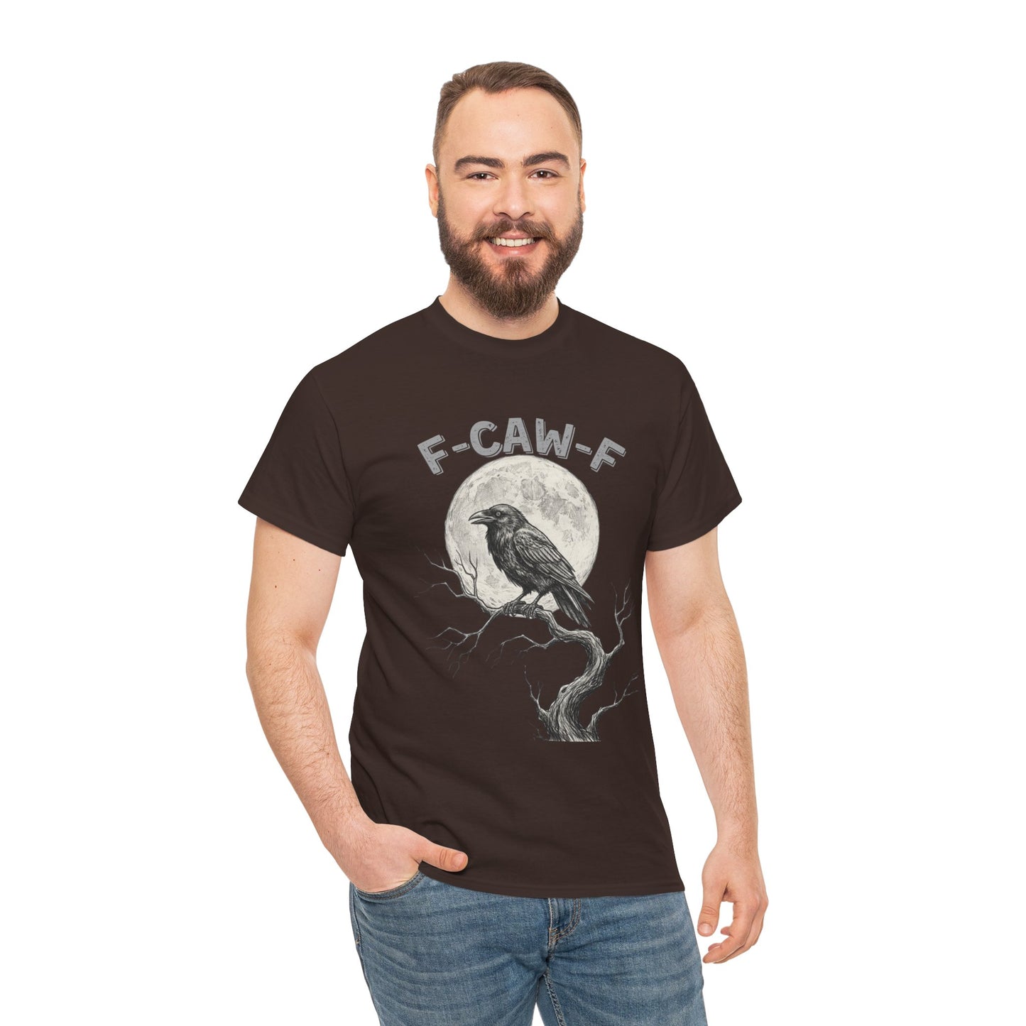 F-CAW-F Raven Moon T-Shirt | Gothic Crow Shirt | Spooky Halloween Tee | Raven Lover Gift | Full Moon Graphic Shirt | Dark Humor Top