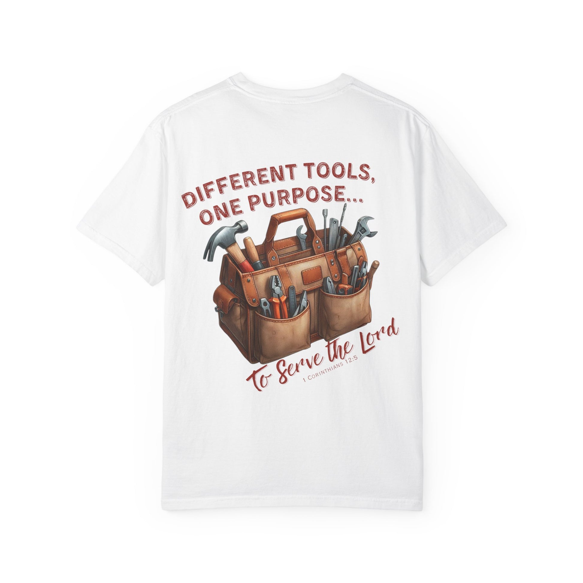 Christian T-Shirt with Equipped by God and Different Tools One Purpose scripture designs