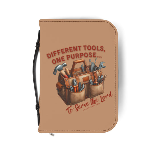Christian Bible Cover – “Equipped by God” & “Different Tools, One Purpose” Scripture Case (1 Corinthians 12:5)