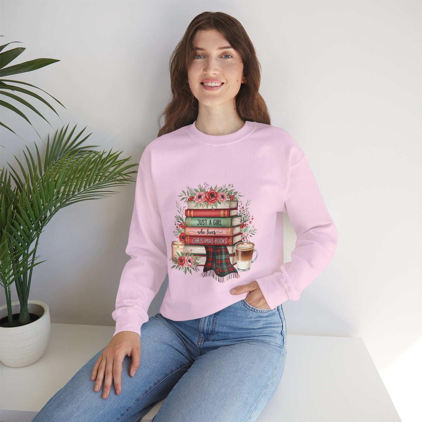 Just a Girl Who Loves Christmas Books Sweatshirt | Cozy Holiday Reading Gift | Book Lover Christmas Sweater | Gildan Unisex Crewneck