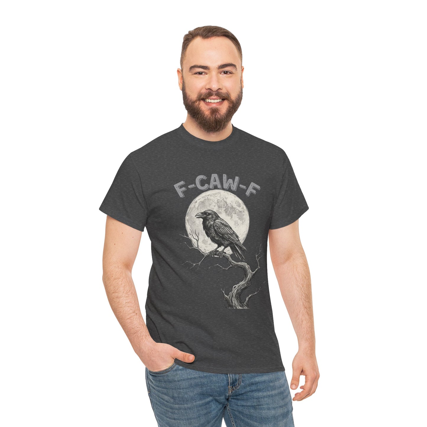 F-CAW-F Raven Moon T-Shirt | Gothic Crow Shirt | Spooky Halloween Tee | Raven Lover Gift | Full Moon Graphic Shirt | Dark Humor Top