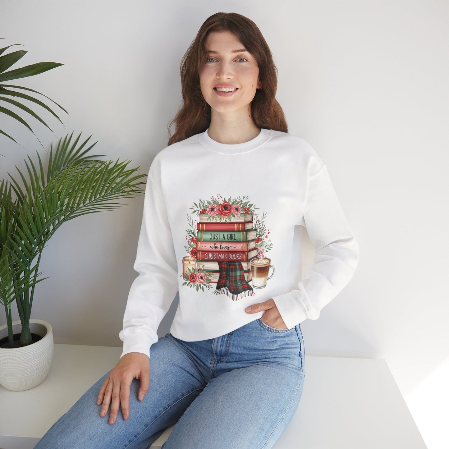 Just a Girl Who Loves Christmas Books Sweatshirt | Cozy Holiday Reading Gift | Book Lover Christmas Sweater | Gildan Unisex Crewneck