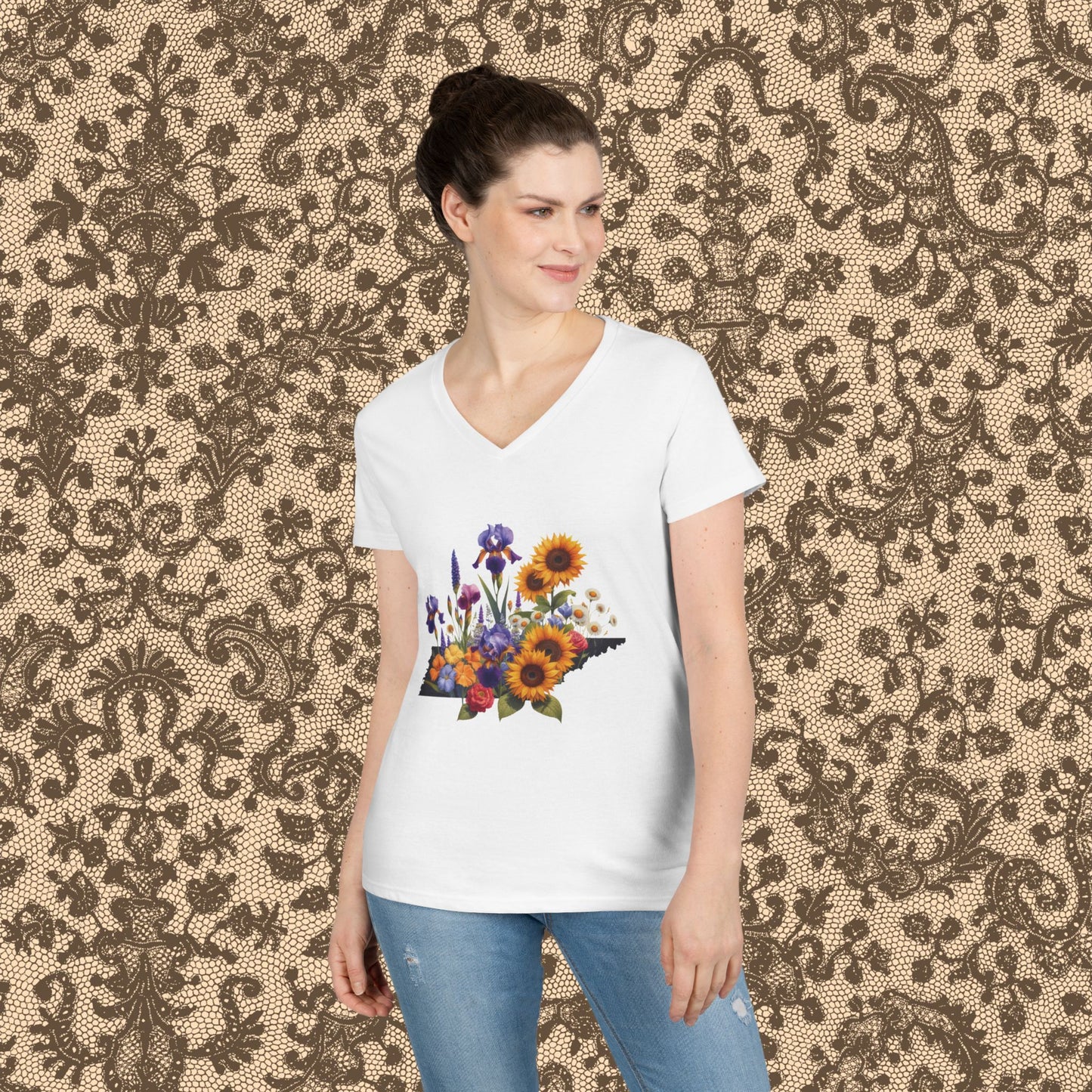 Tennessee Wildflowers State Outline Graphic Tee Gildan 5000L Women’s T-Shirt