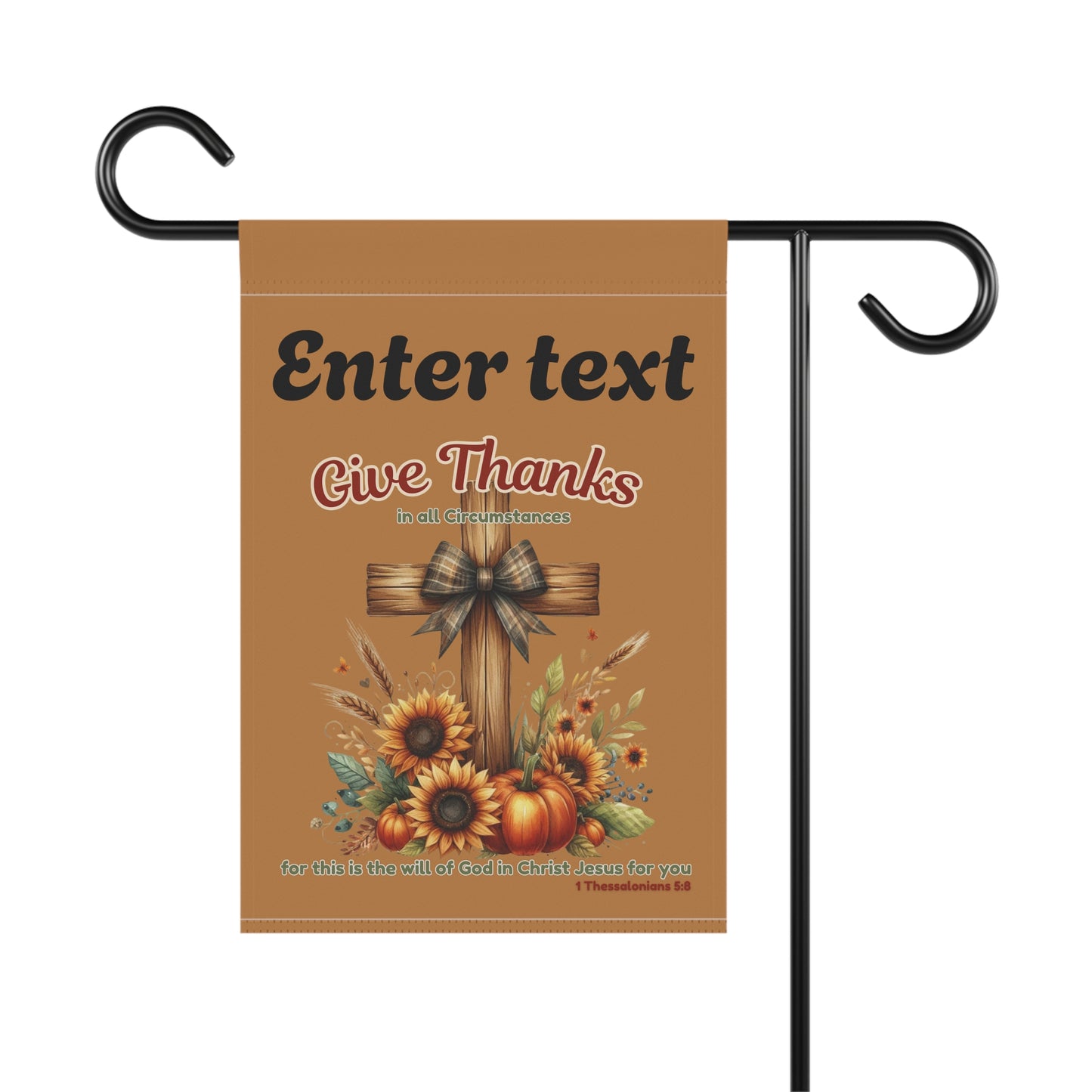 Personalized Christian Fall Garden Flag – Double Sided “Give Thanks” Scripture Flag with Cross, Sunflowers & Pumpkins (Custom Name Option)