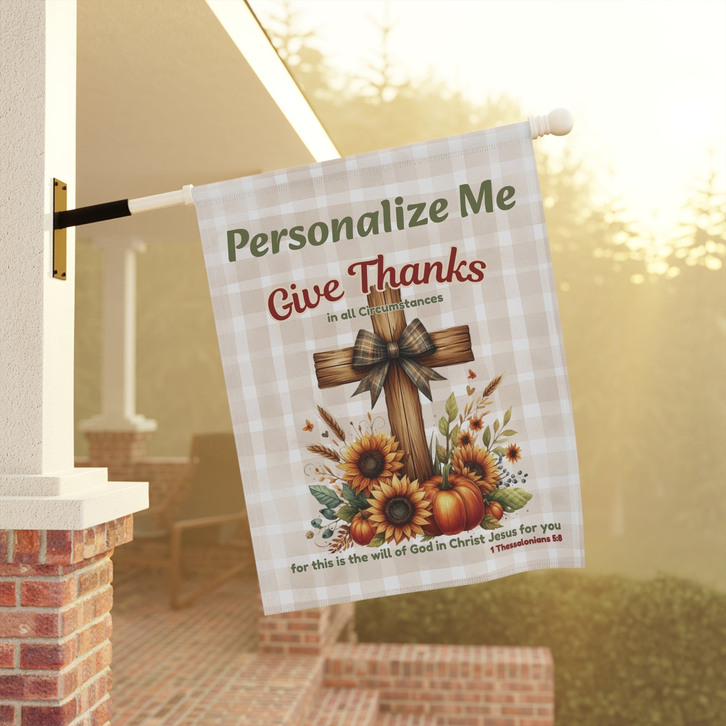Personalized Give Thanks Garden Flag | Custom Christian Fall Yard Flag | Rustic Bible Verse Pumpkin Sunflower Porch Decor | Faith Gift