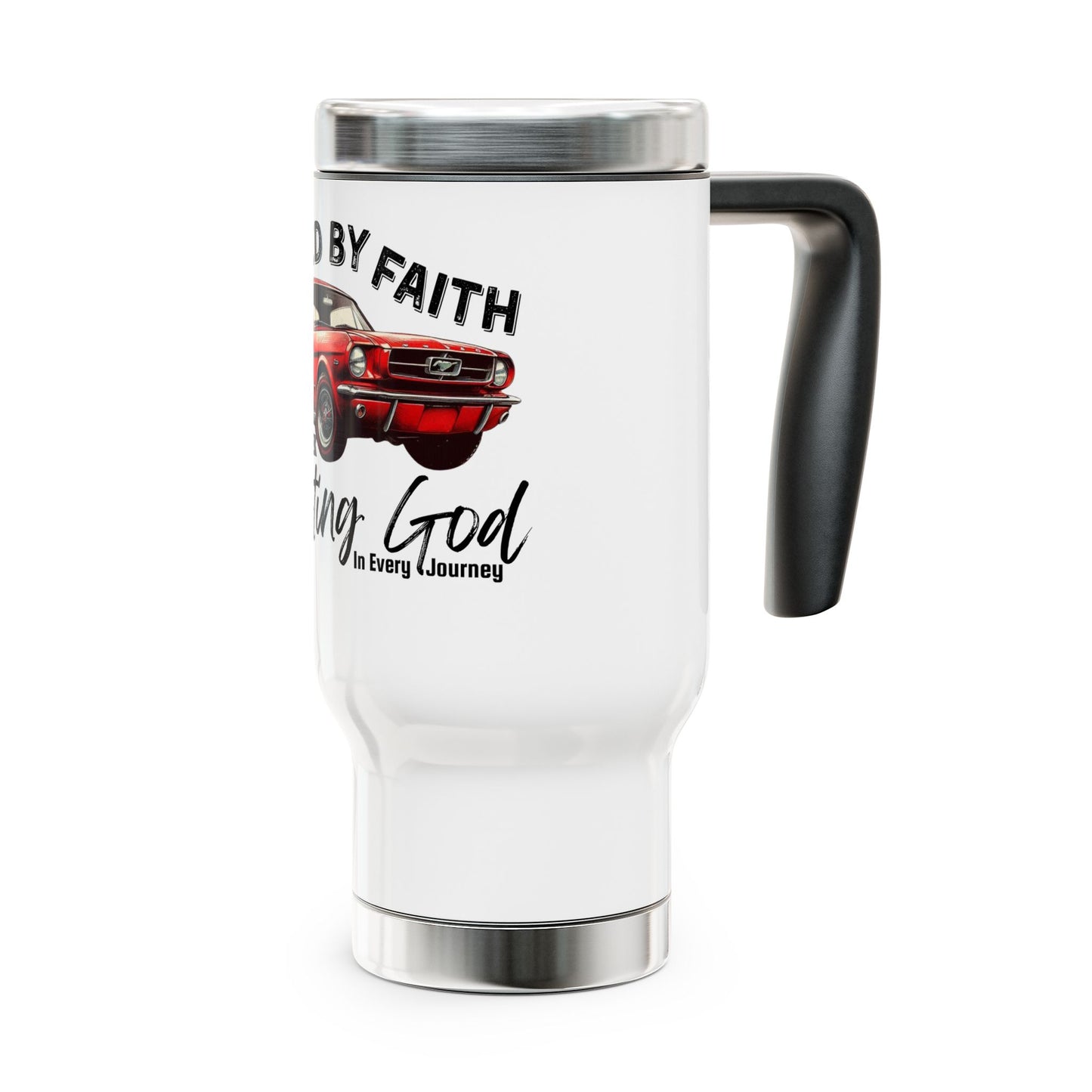 Fueled by Faith Mustang 14 oz Stainless Steel Travel Mug – Hebrews 11 Christian Muscle Car Tumbler