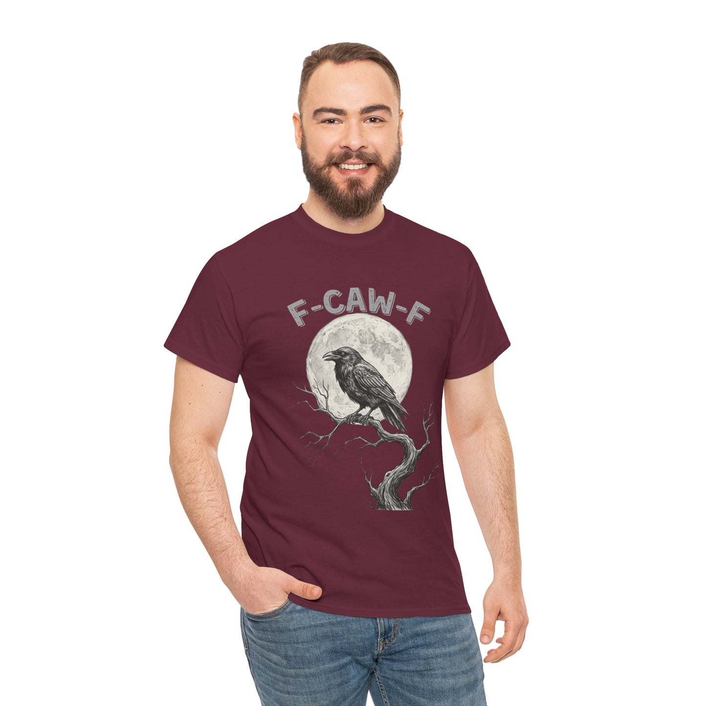 F-CAW-F Raven Moon T-Shirt | Gothic Crow Shirt | Spooky Halloween Tee | Raven Lover Gift | Full Moon Graphic Shirt | Dark Humor Top