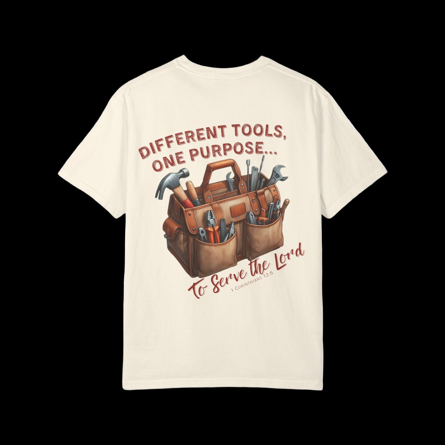 Christian T-Shirt with Equipped by God and Different Tools One Purpose scripture designs