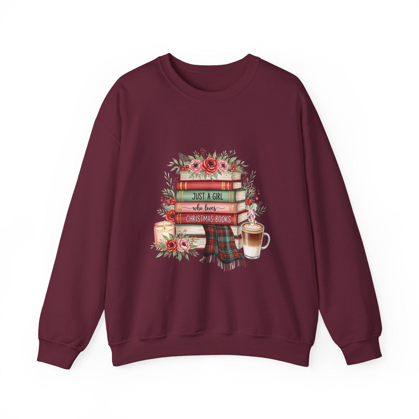 Just a Girl Who Loves Christmas Books Sweatshirt | Cozy Holiday Reading Gift | Book Lover Christmas Sweater | Gildan Unisex Crewneck