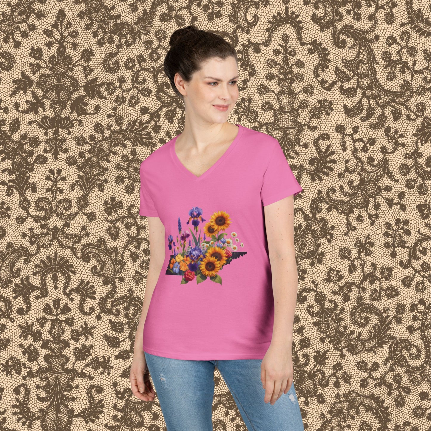 Tennessee Wildflowers State Outline Graphic Tee Gildan 5000L Women’s T-Shirt