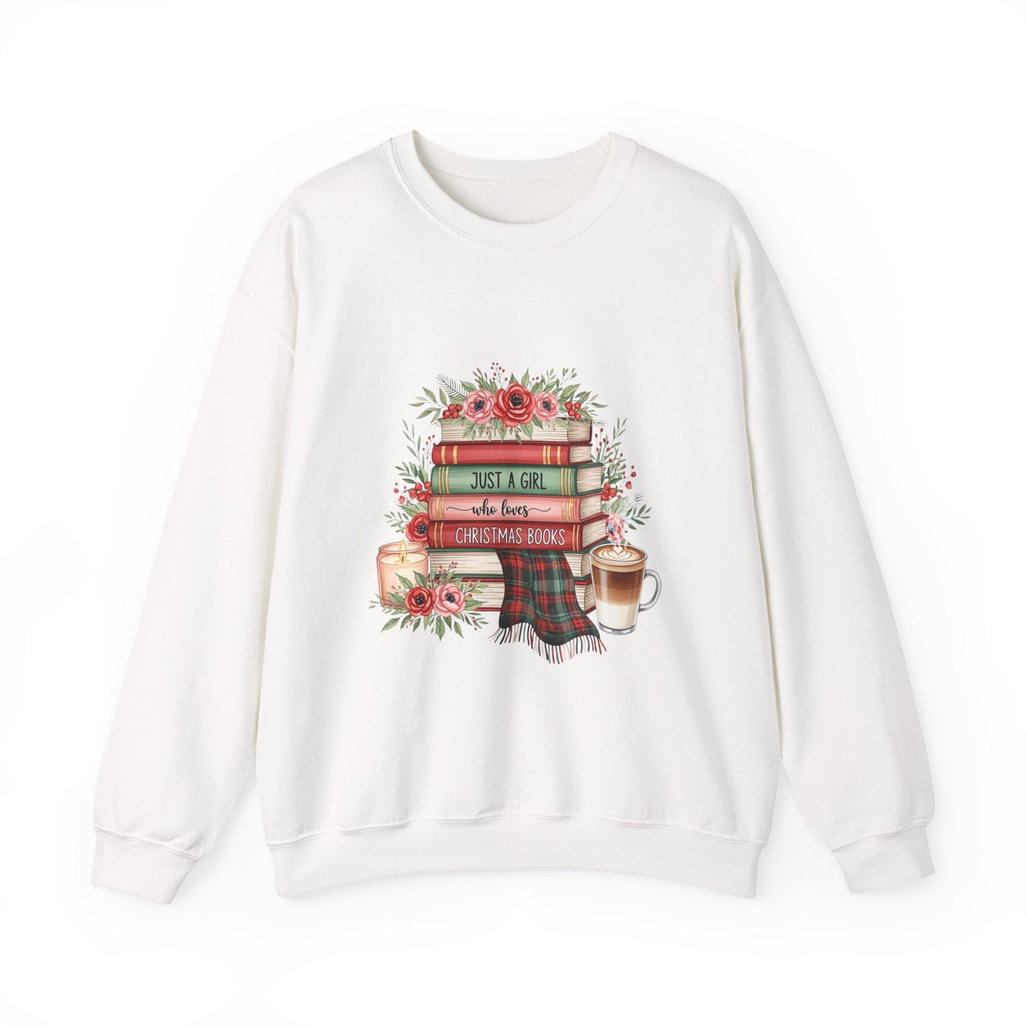 Just a Girl Who Loves Christmas Books Sweatshirt | Cozy Holiday Reading Gift | Book Lover Christmas Sweater | Gildan Unisex Crewneck