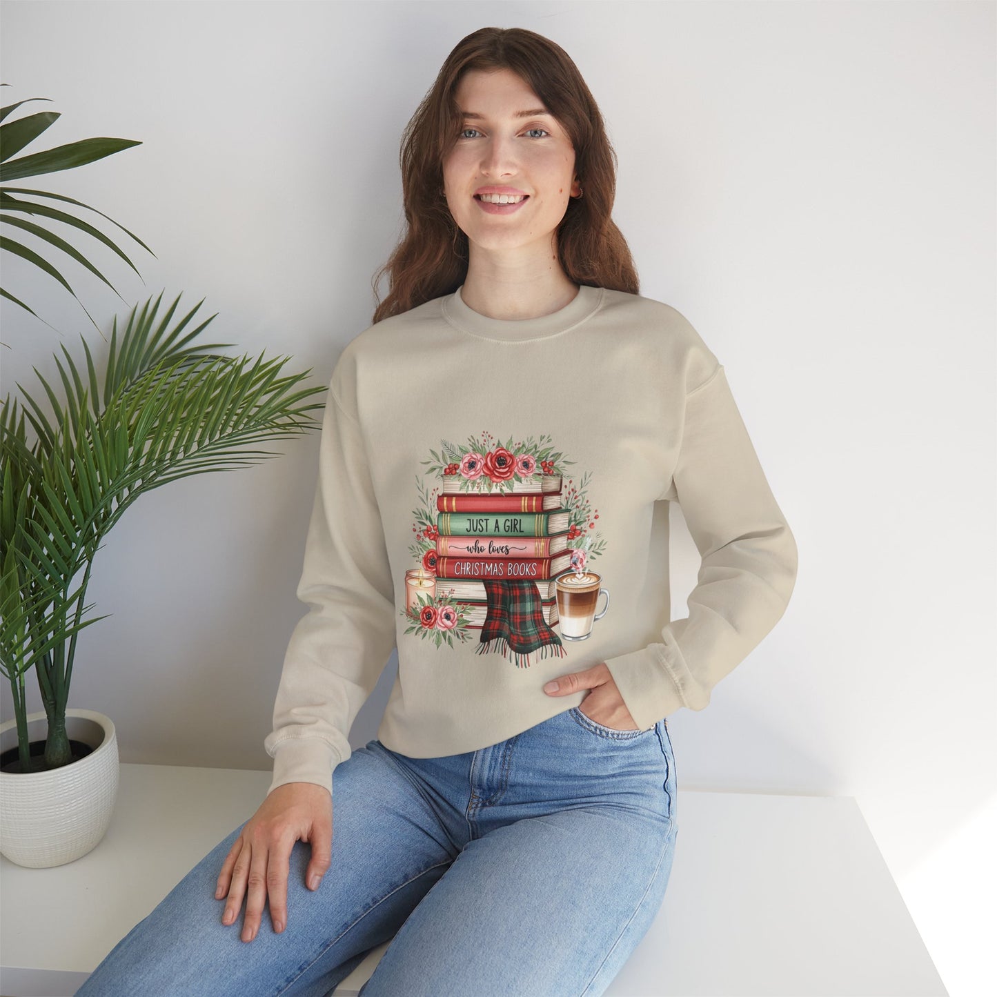 Just a Girl Who Loves Christmas Books Sweatshirt | Cozy Holiday Reading Gift | Book Lover Christmas Sweater | Gildan Unisex Crewneck