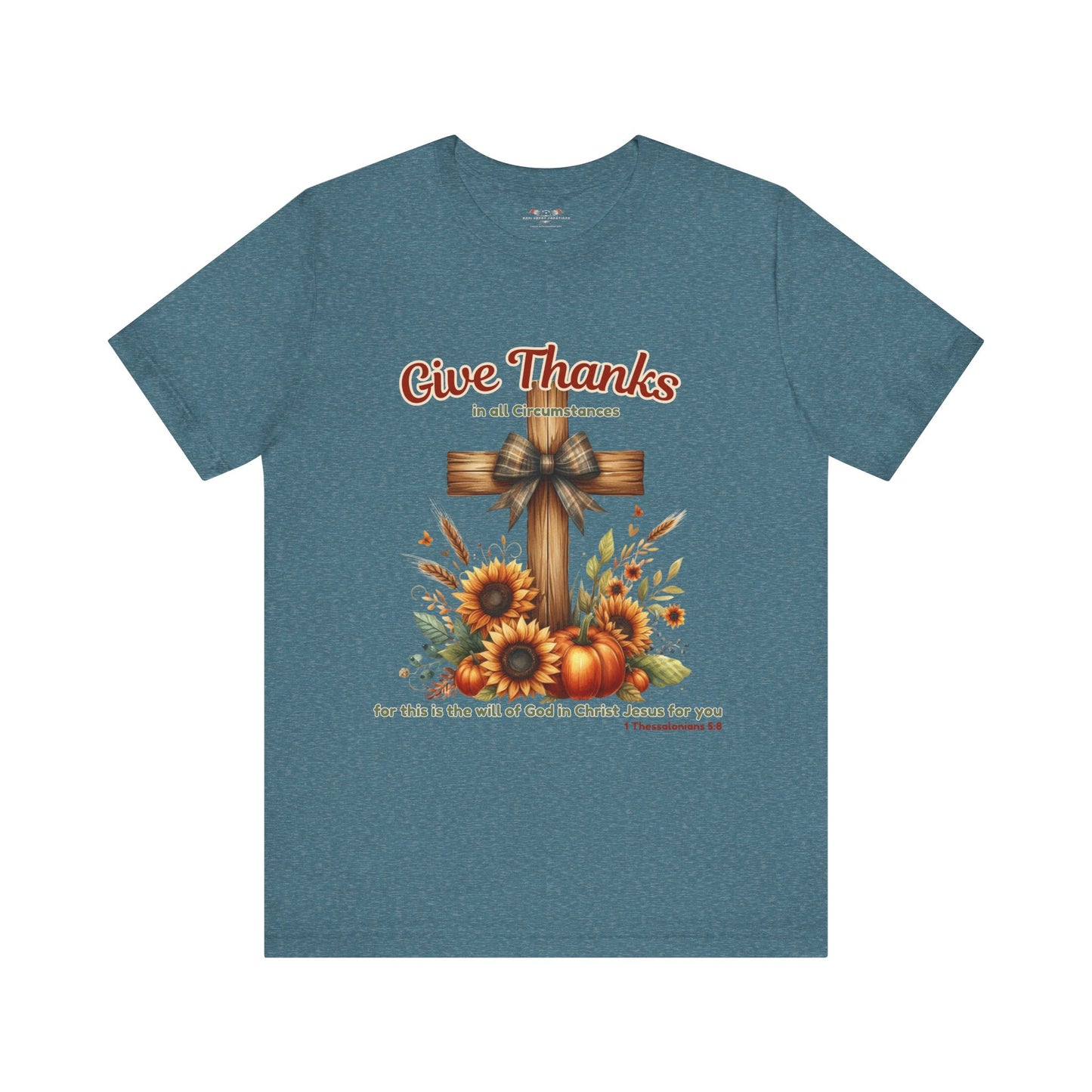 Bella + Canvas Christian Thanksgiving T-Shirt – Give Thanks Scripture Cross & Sunflowers