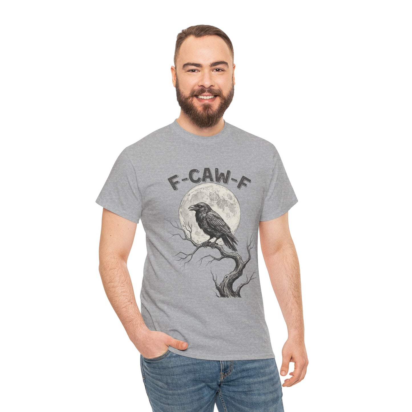 F-CAW-F Raven Moon T-Shirt | Gothic Crow Shirt | Spooky Halloween Tee | Raven Lover Gift | Full Moon Graphic Shirt | Dark Humor Top