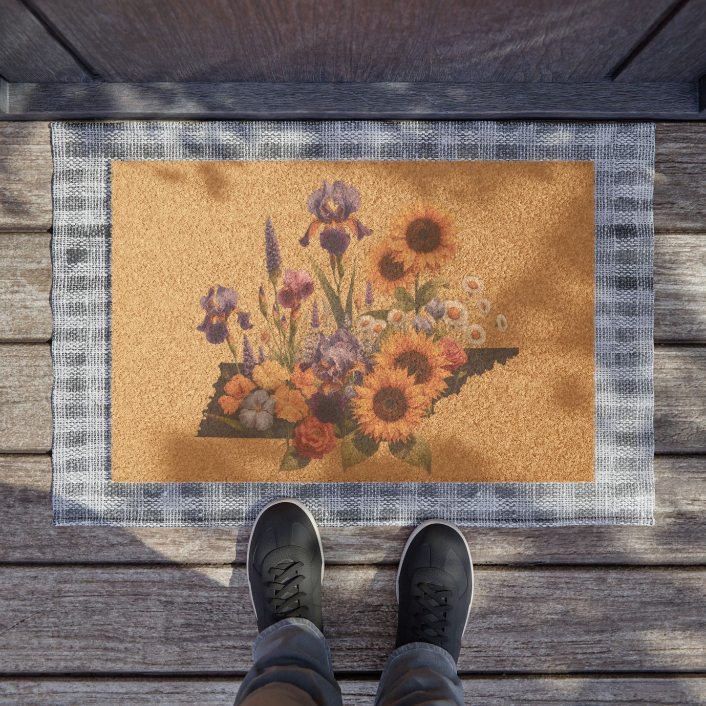 Tennessee Wildflowers Doormat – State Outline Floral Welcome Mat for Entryway & Porch