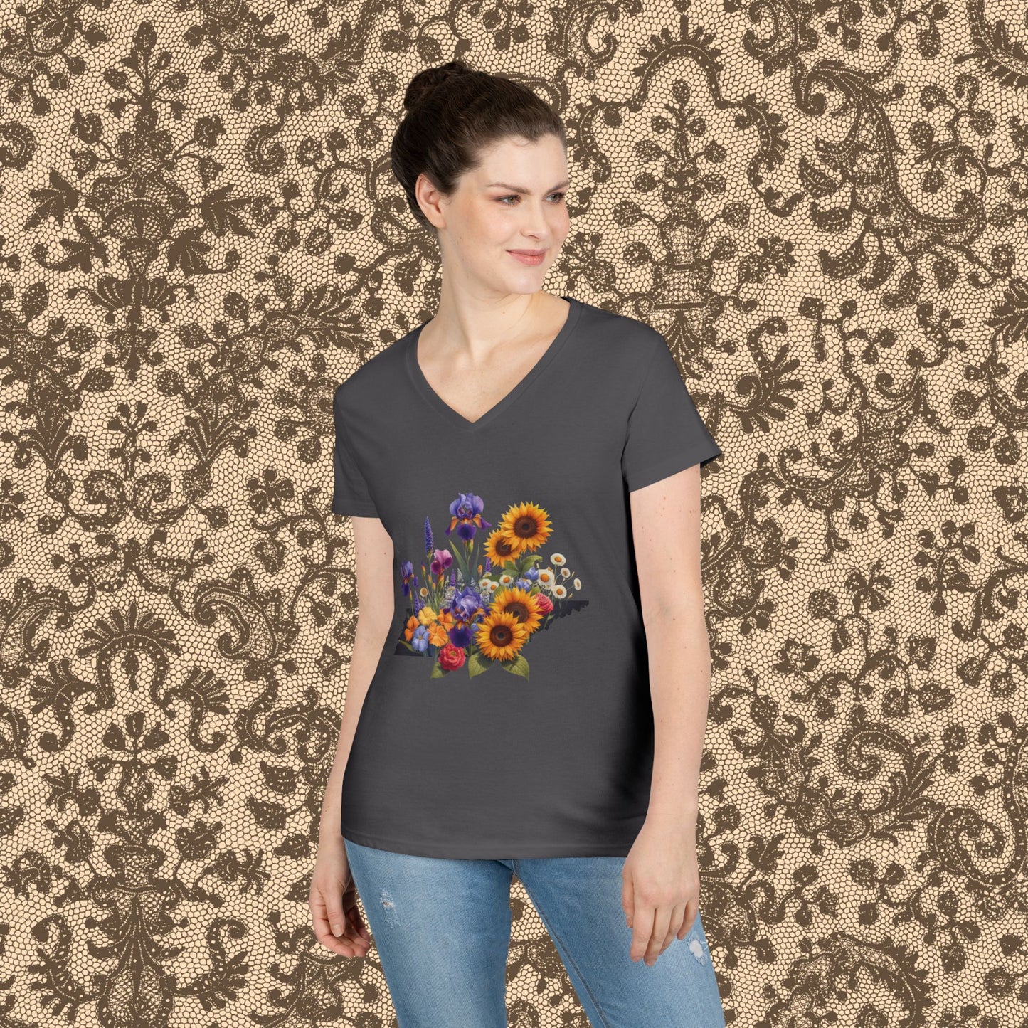 Tennessee Wildflowers State Outline Graphic Tee Gildan 5000L Women’s T-Shirt