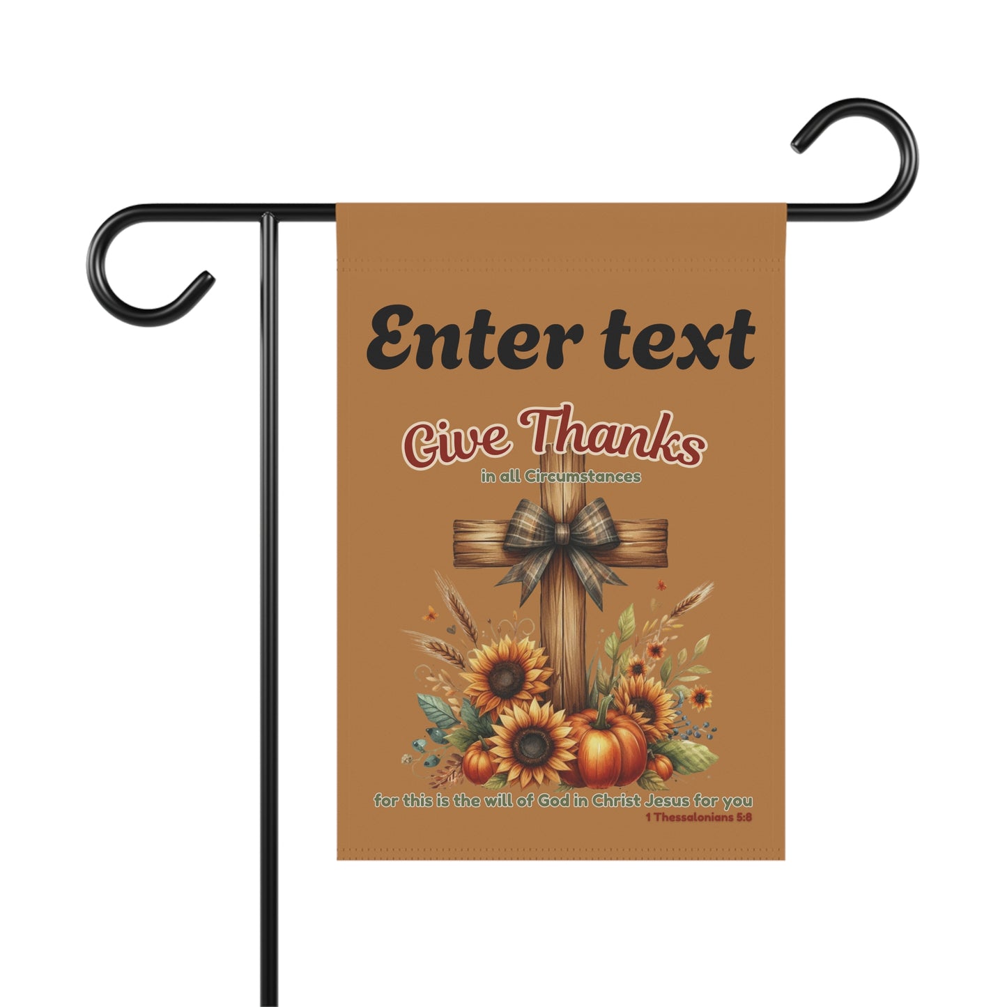 Personalized Christian Fall Garden Flag – Double Sided “Give Thanks” Scripture Flag with Cross, Sunflowers & Pumpkins (Custom Name Option)