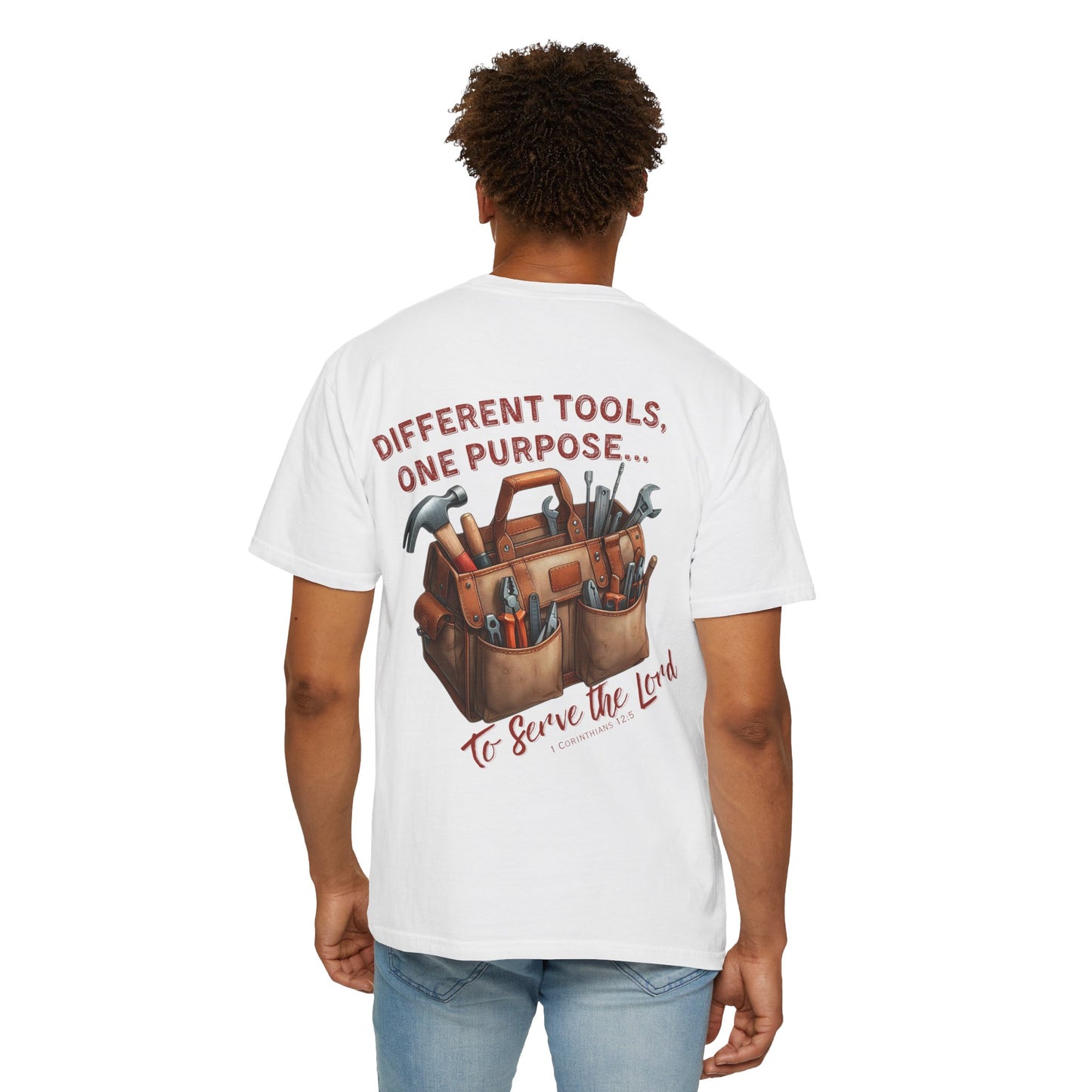 Comfort Colors Christian T-Shirt – “Different Tools, One Purpose” Bible Verse Tee (1 Corinthians 12:5)