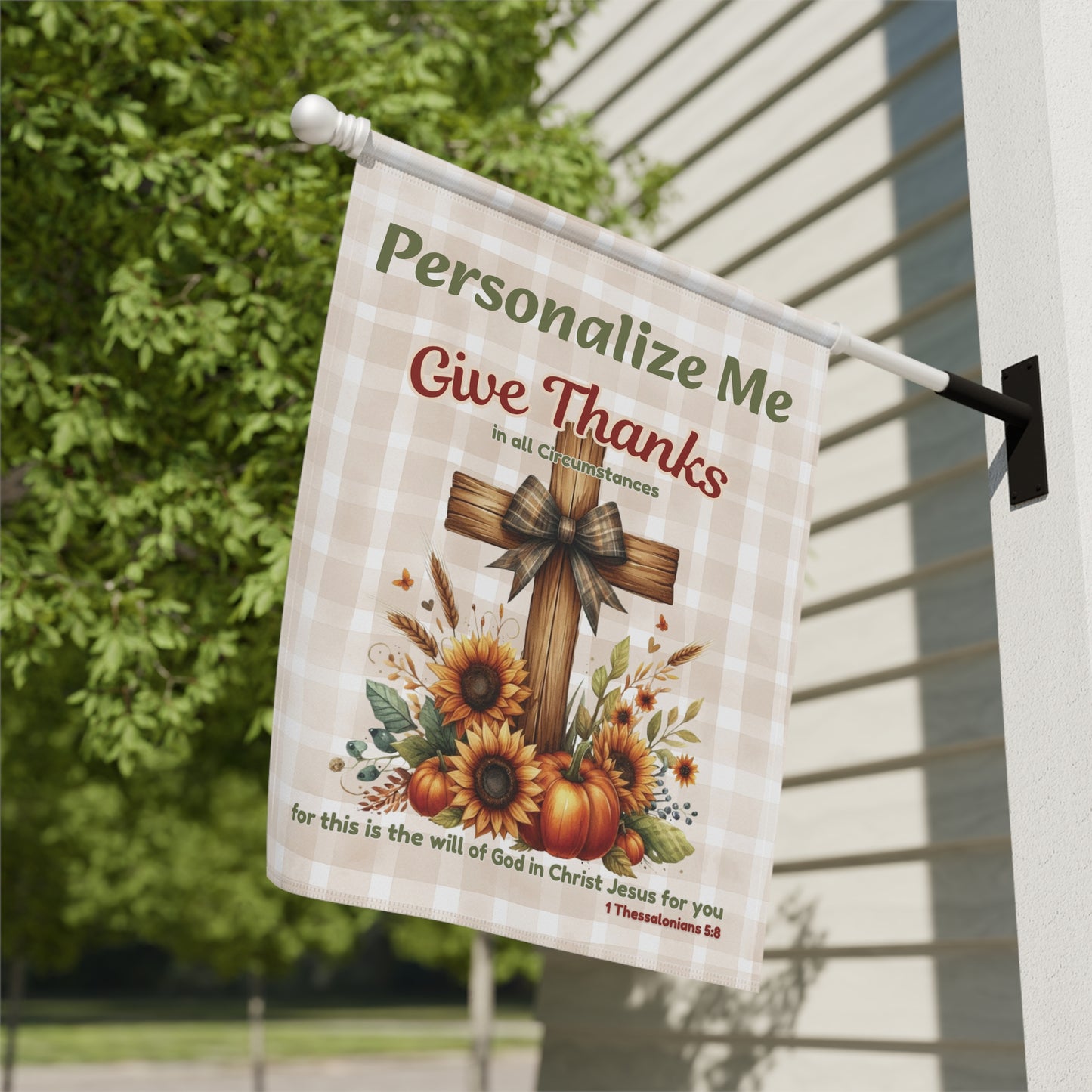 Personalized Give Thanks Garden Flag | Custom Christian Fall Yard Flag | Rustic Bible Verse Pumpkin Sunflower Porch Decor | Faith Gift