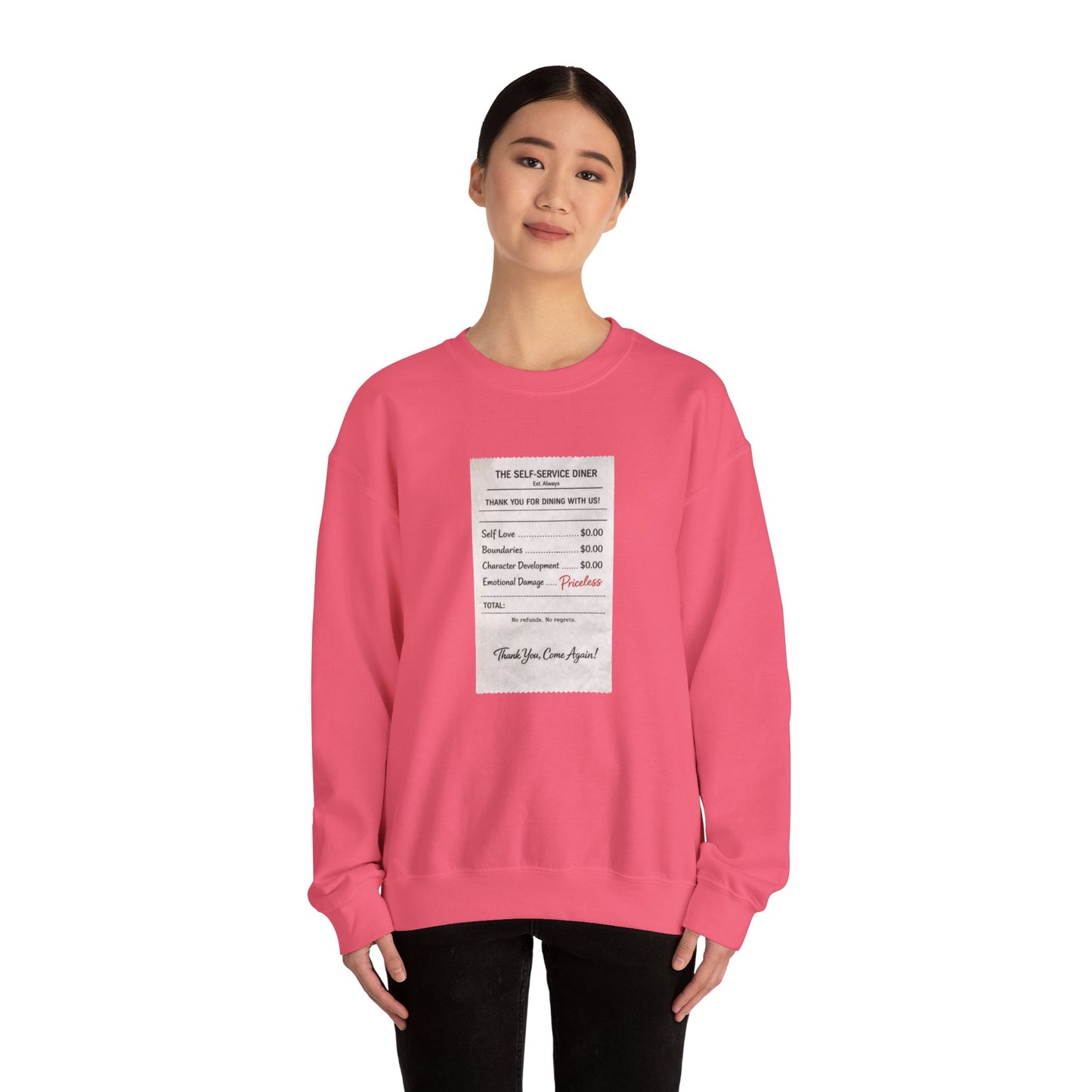 Funny Anti Valentine Sweatshirt | Self Love Receipt Graphic | Emotional Damage Priceless | Sassy Single Valentine Gift | Unisex Crewneck