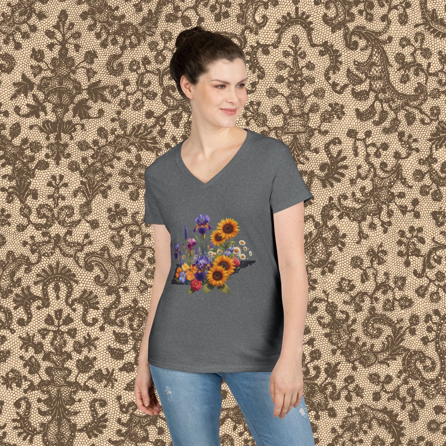 Tennessee Wildflowers State Outline Graphic Tee Gildan 5000L Women’s T-Shirt
