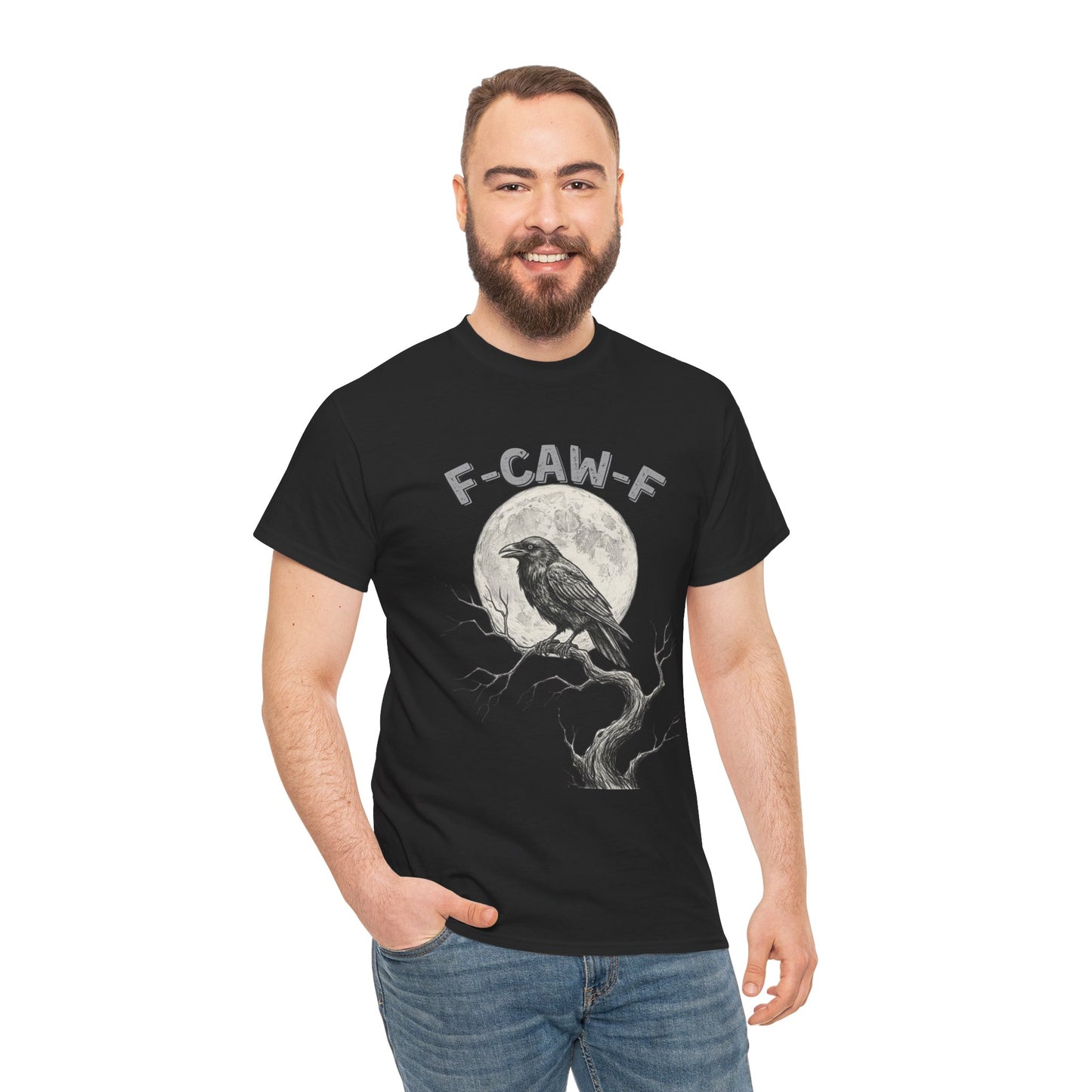 F-CAW-F Raven Moon T-Shirt | Gothic Crow Shirt | Spooky Halloween Tee | Raven Lover Gift | Full Moon Graphic Shirt | Dark Humor Top