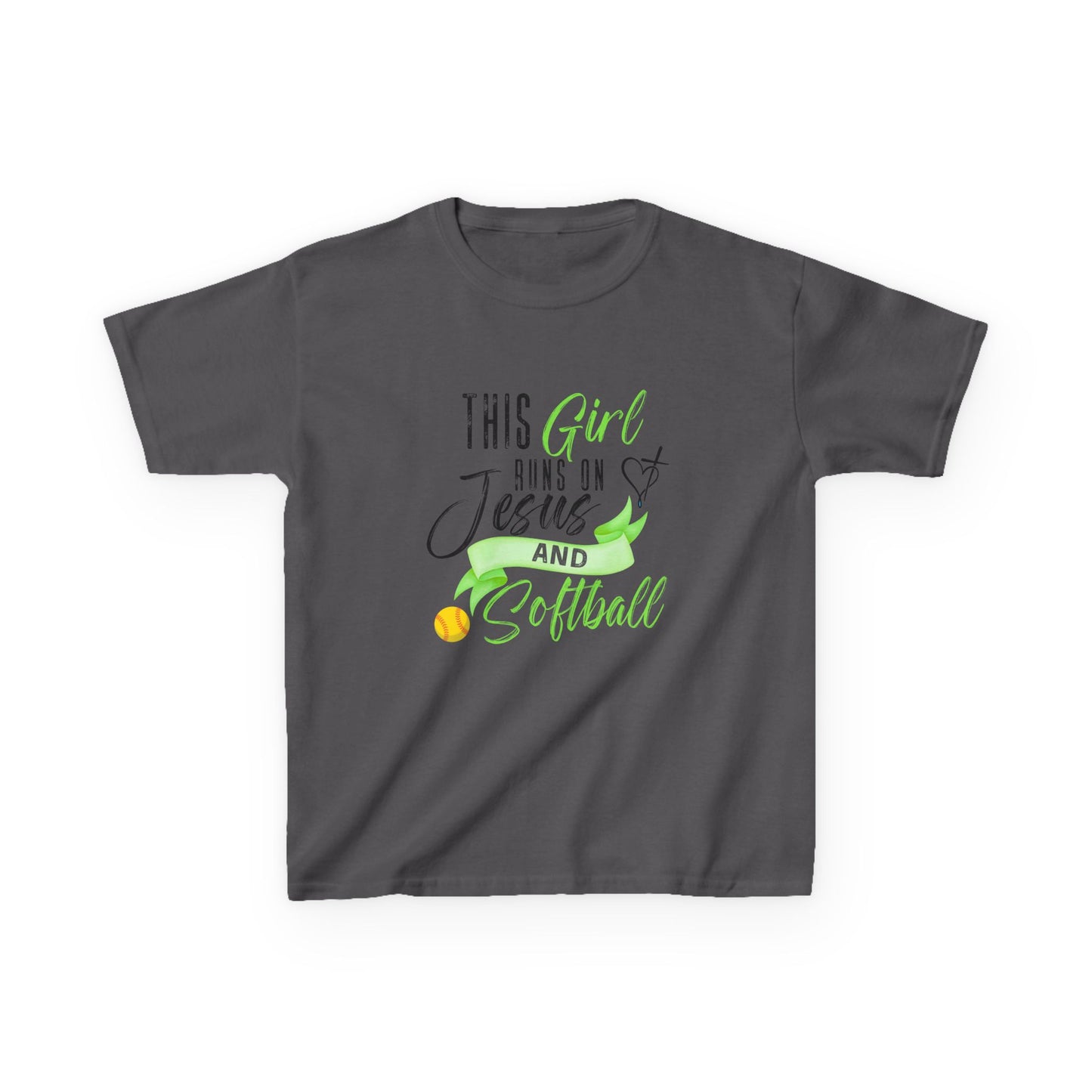 Personalized Girls Softball Shirt – This Girl Runs on Jesus & Softball | Custom Name & Number Youth Christian Tee