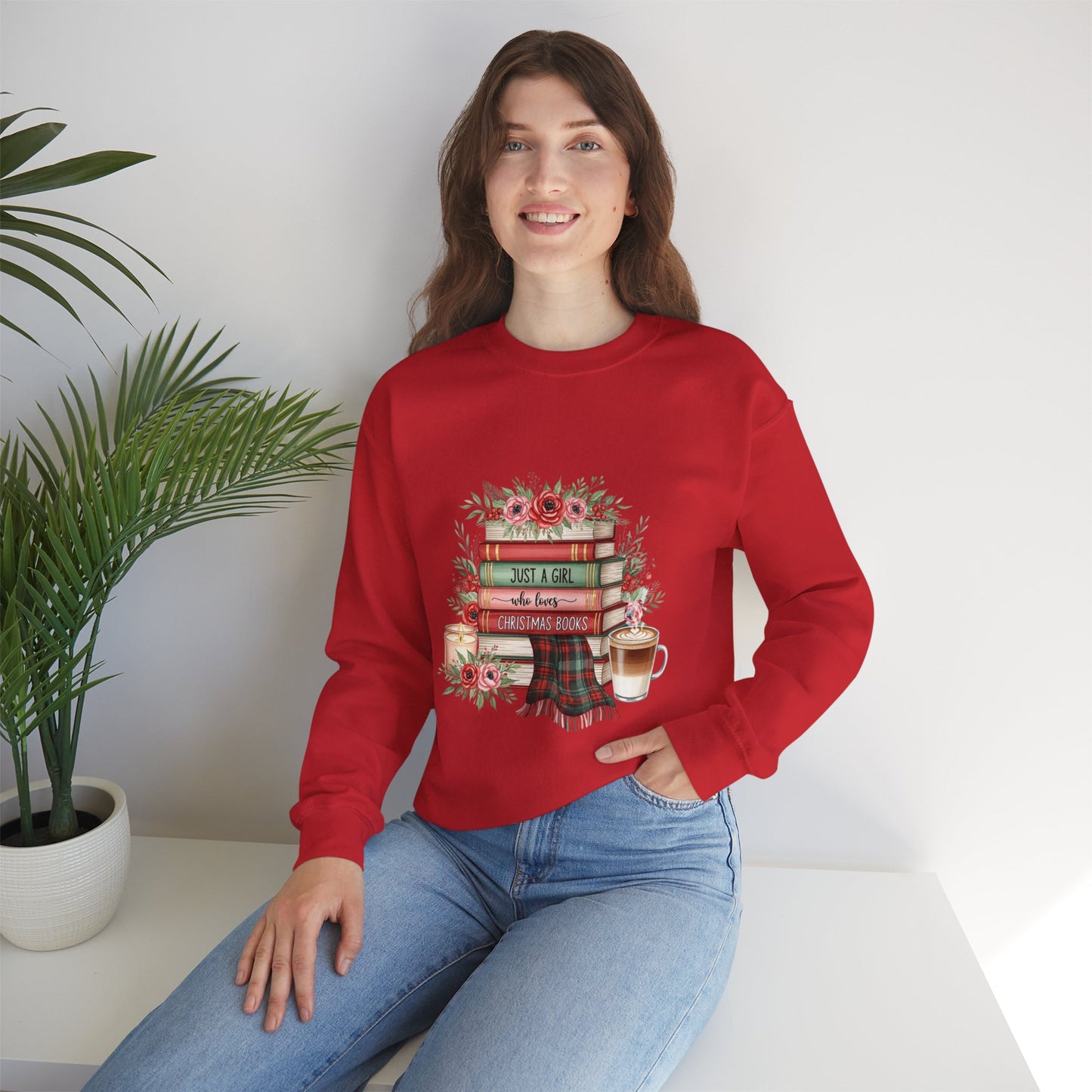 Just a Girl Who Loves Christmas Books Sweatshirt | Cozy Holiday Reading Gift | Book Lover Christmas Sweater | Gildan Unisex Crewneck