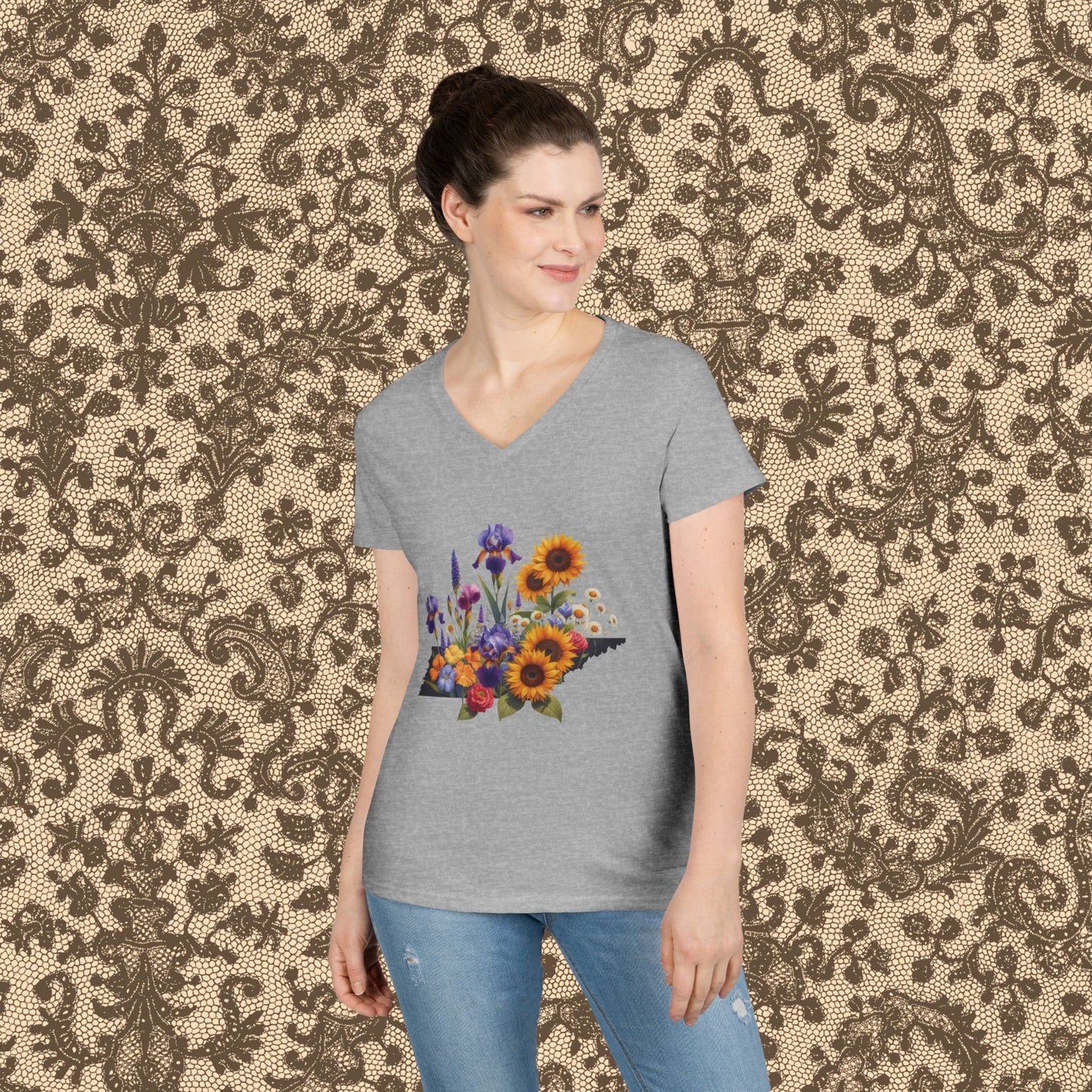 Tennessee Wildflowers State Outline Graphic Tee Gildan 5000L Women’s T-Shirt