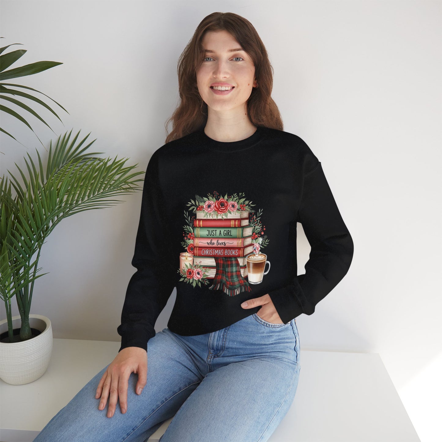 Just a Girl Who Loves Christmas Books Sweatshirt | Cozy Holiday Reading Gift | Book Lover Christmas Sweater | Gildan Unisex Crewneck