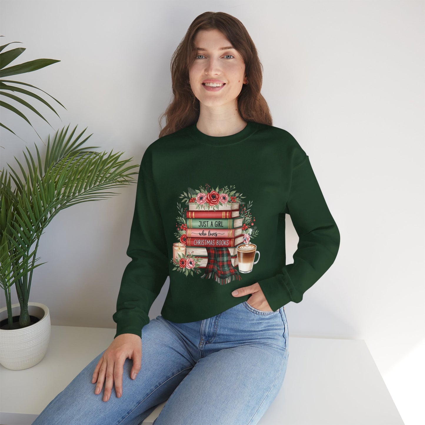 Just a Girl Who Loves Christmas Books Sweatshirt | Cozy Holiday Reading Gift | Book Lover Christmas Sweater | Gildan Unisex Crewneck