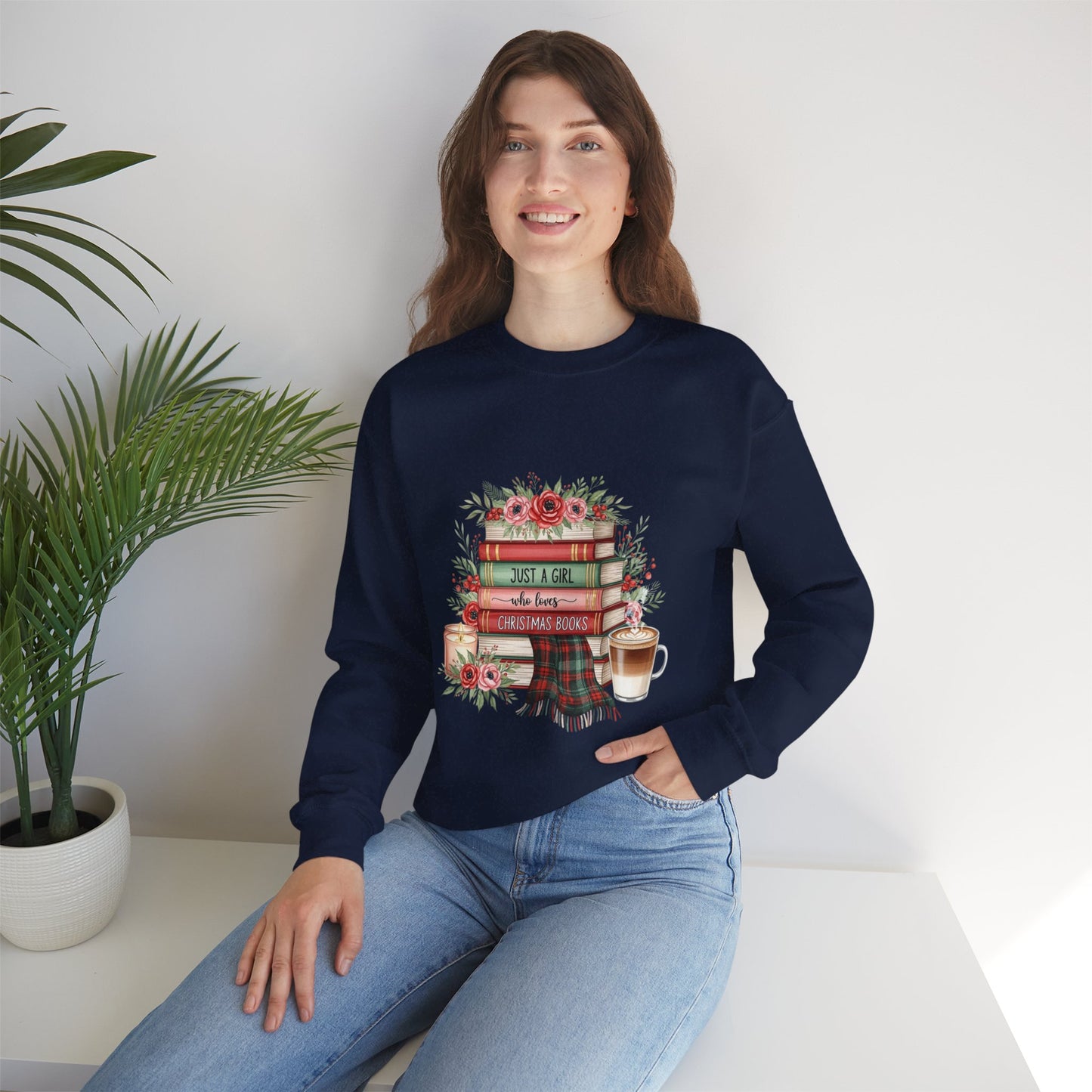Just a Girl Who Loves Christmas Books Sweatshirt | Cozy Holiday Reading Gift | Book Lover Christmas Sweater | Gildan Unisex Crewneck