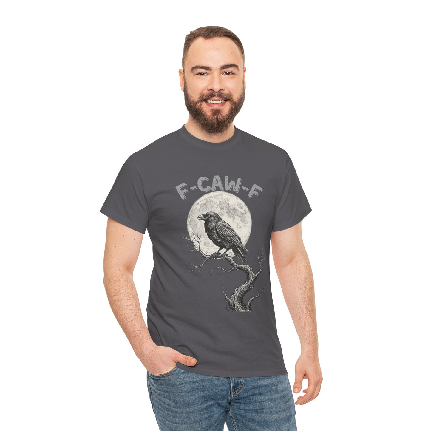 F-CAW-F Raven Moon T-Shirt | Gothic Crow Shirt | Spooky Halloween Tee | Raven Lover Gift | Full Moon Graphic Shirt | Dark Humor Top