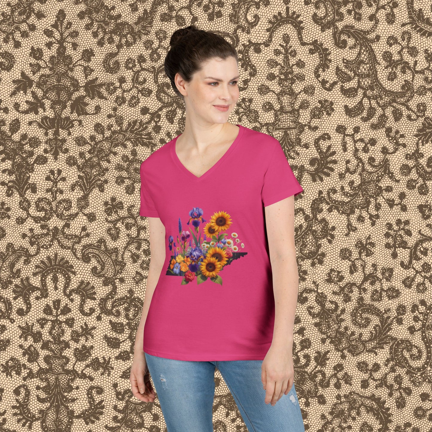 Tennessee Wildflowers State Outline Graphic Tee Gildan 5000L Women’s T-Shirt