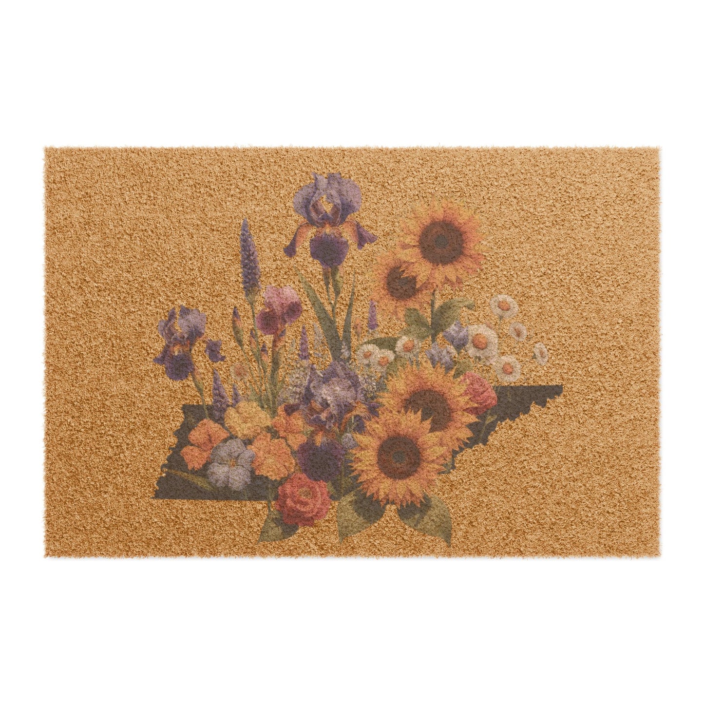 Tennessee Wildflowers Doormat – State Outline Floral Welcome Mat for Entryway & Porch