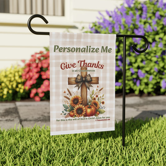 Personalized Give Thanks Garden Flag | Custom Christian Fall Yard Flag | Rustic Bible Verse Pumpkin Sunflower Porch Decor | Faith Gift