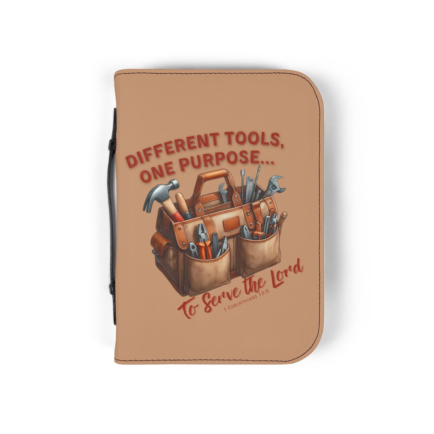 Christian Bible Cover – “Equipped by God” & “Different Tools, One Purpose” Scripture Case (1 Corinthians 12:5)