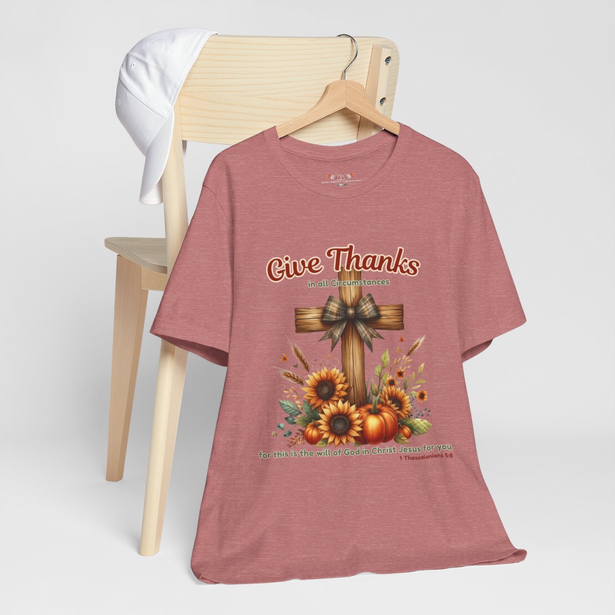 Bella + Canvas Christian Thanksgiving T-Shirt – Give Thanks Scripture Cross & Sunflowers