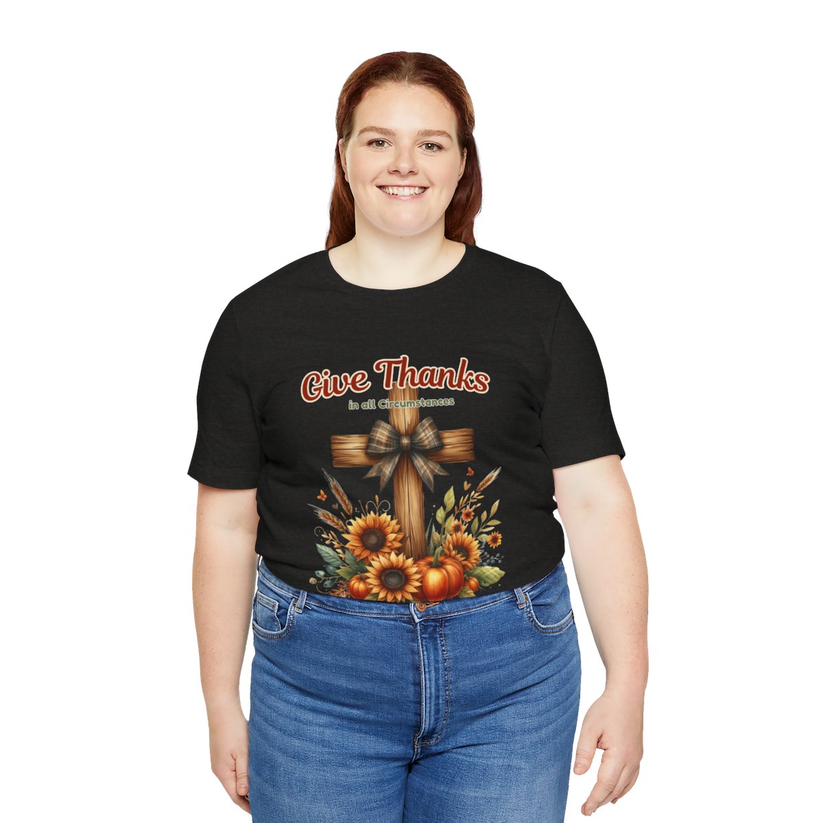 Bella + Canvas Christian Thanksgiving T-Shirt – Give Thanks Scripture Cross & Sunflowers