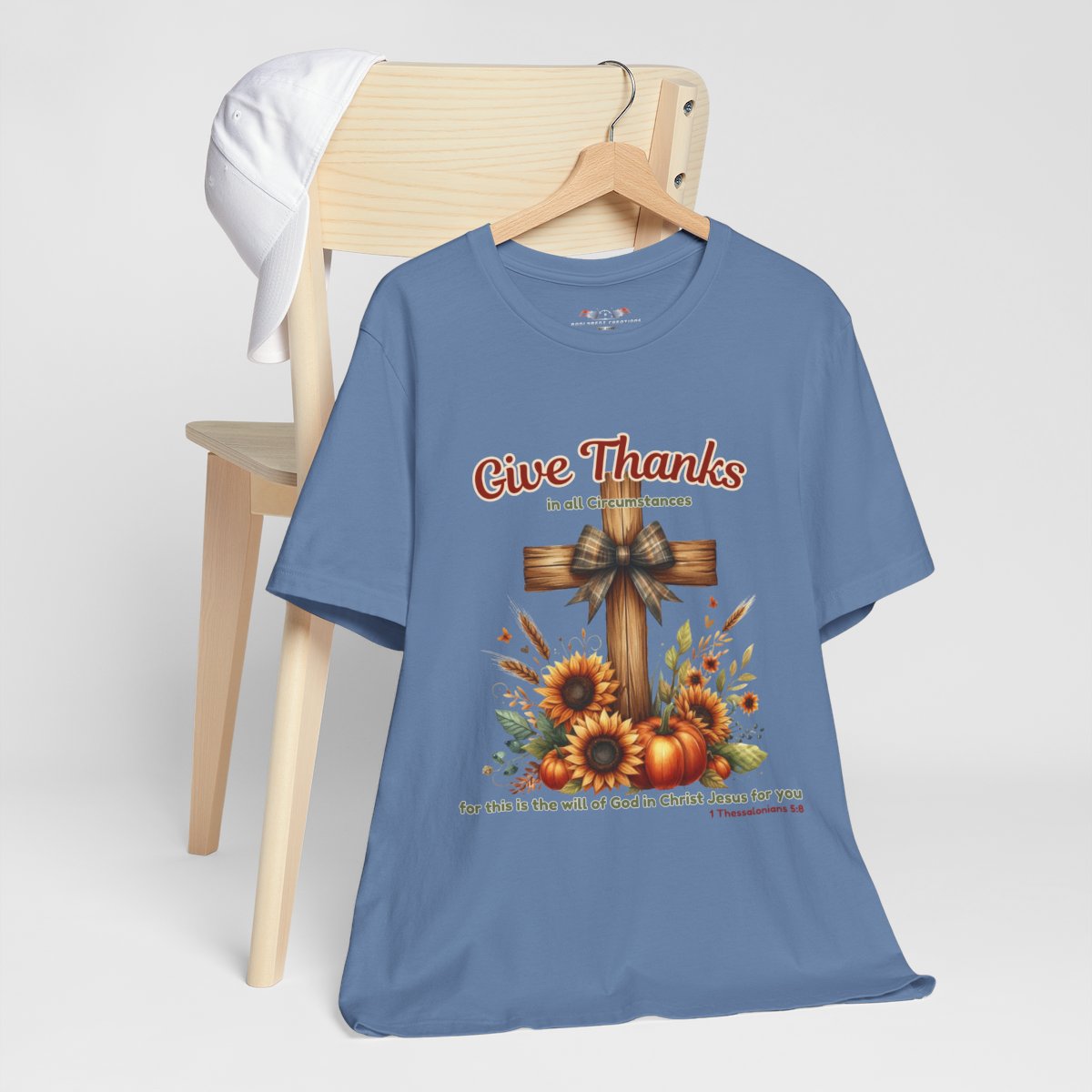 Bella + Canvas Christian Thanksgiving T-Shirt – Give Thanks Scripture Cross & Sunflowers
