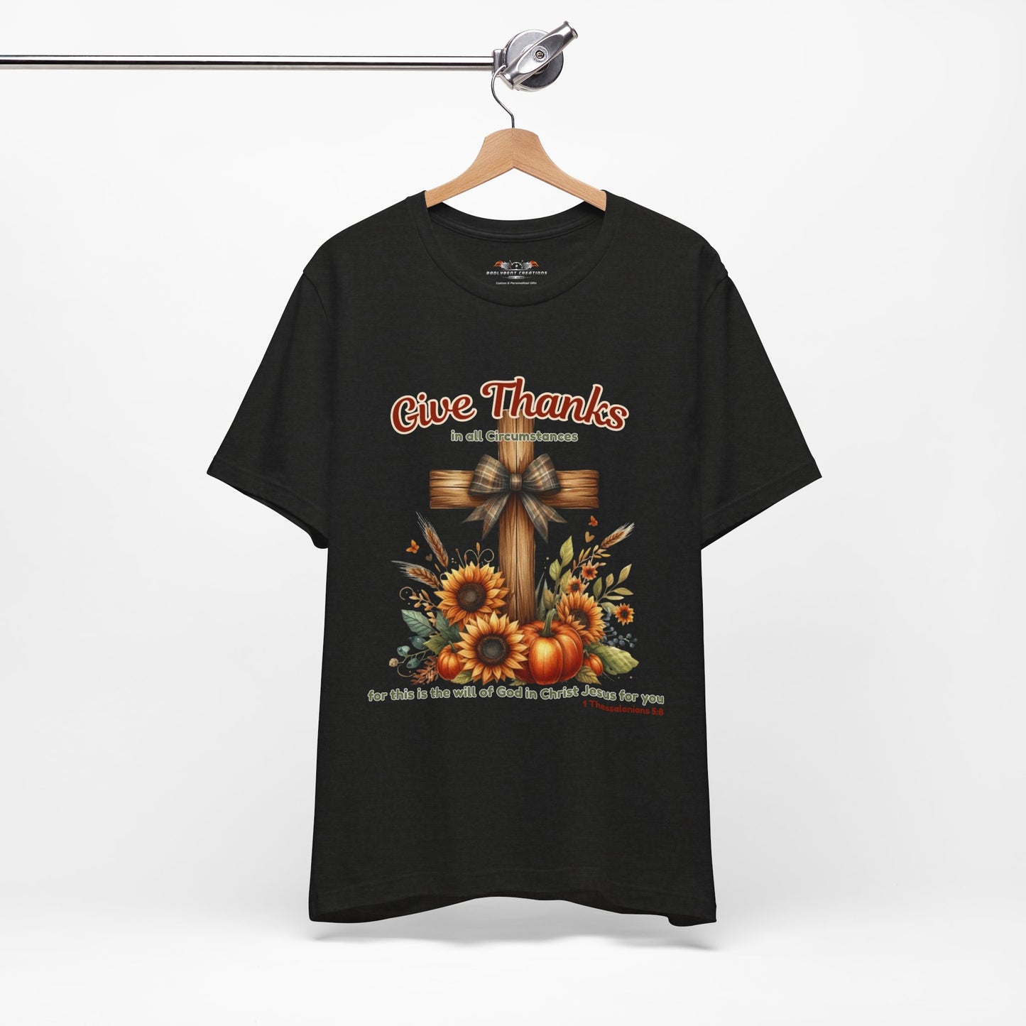 Bella + Canvas Christian Thanksgiving T-Shirt – Give Thanks Scripture Cross & Sunflowers