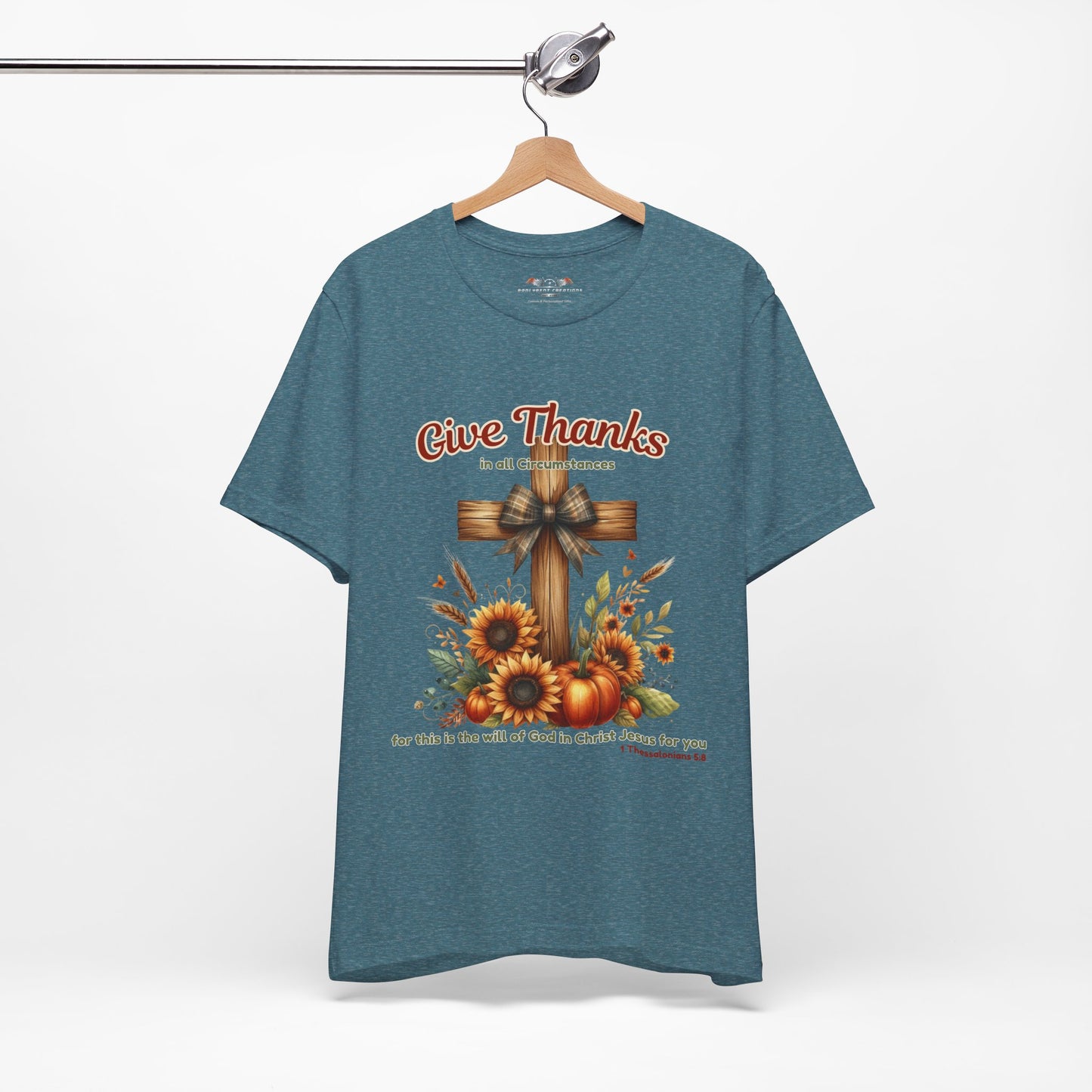 Bella + Canvas Christian Thanksgiving T-Shirt – Give Thanks Scripture Cross & Sunflowers