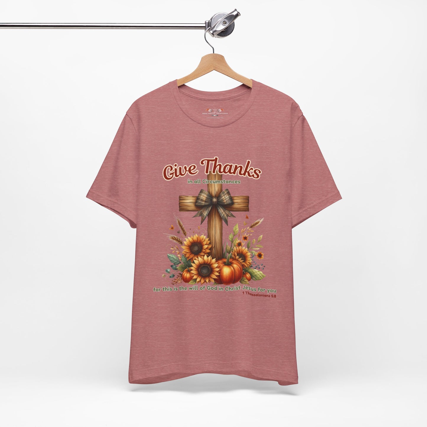 Bella + Canvas Christian Thanksgiving T-Shirt – Give Thanks Scripture Cross & Sunflowers