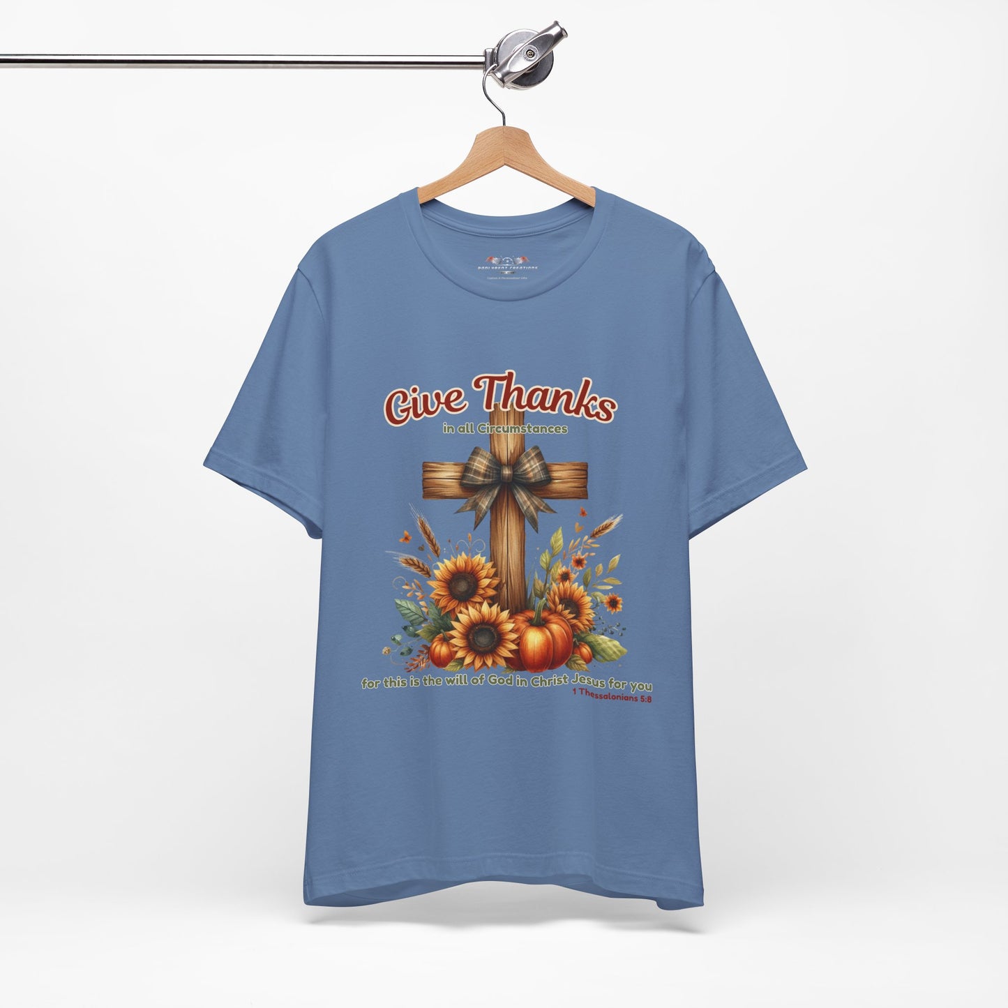 Bella + Canvas Christian Thanksgiving T-Shirt – Give Thanks Scripture Cross & Sunflowers