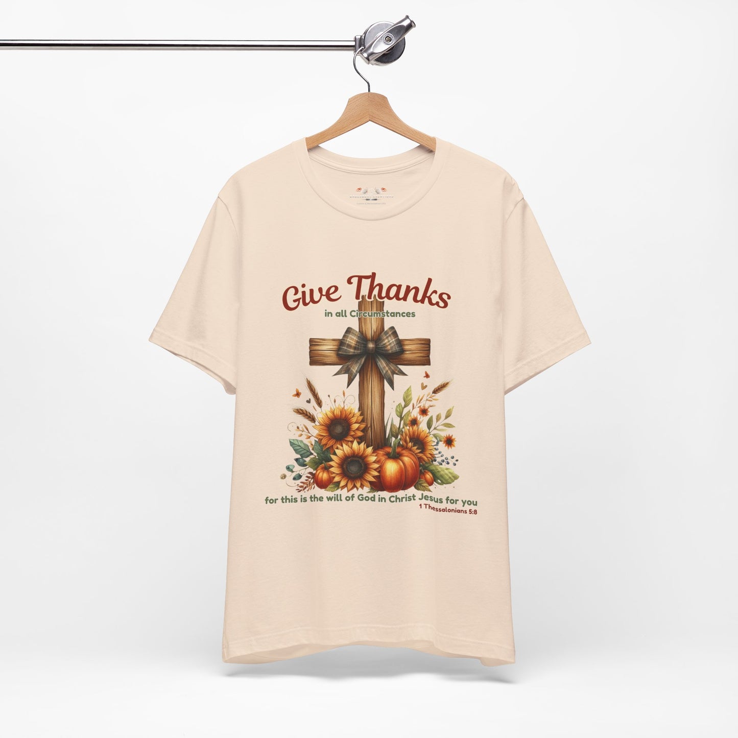 Bella + Canvas Christian Thanksgiving T-Shirt – Give Thanks Scripture Cross & Sunflowers