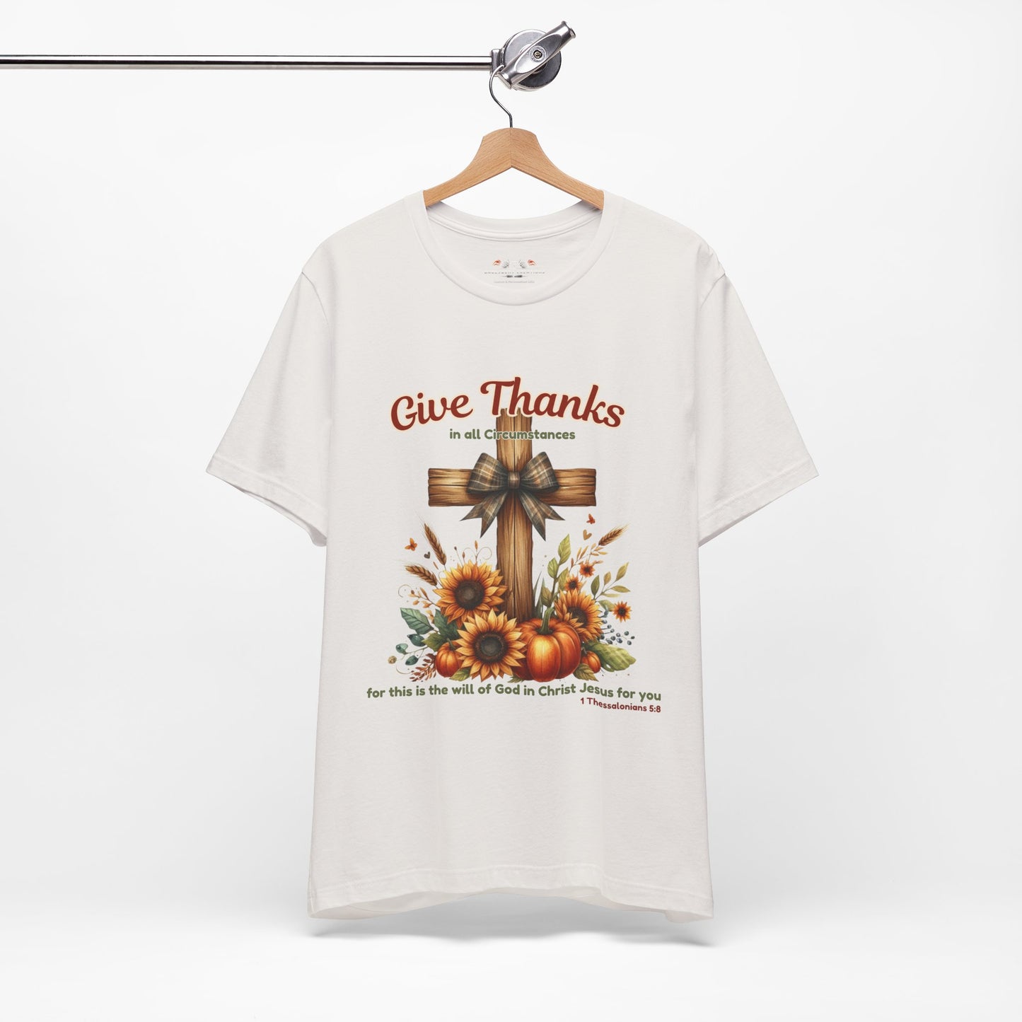 Bella + Canvas Christian Thanksgiving T-Shirt – Give Thanks Scripture Cross & Sunflowers